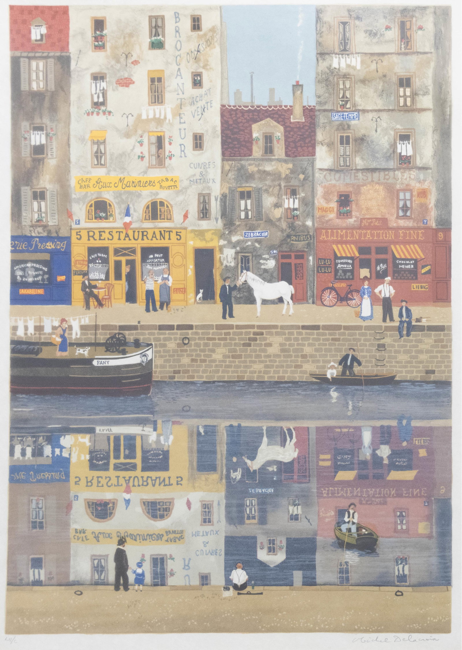 Michel Delacroix, French 1933, City Scene: Michel Delacroix French, 1933 City Scene Hand signed bottom right, numbered bottom left Approximate frame size: 33.5” H x 28” W Approximate image size: 27” H x 20.5” W