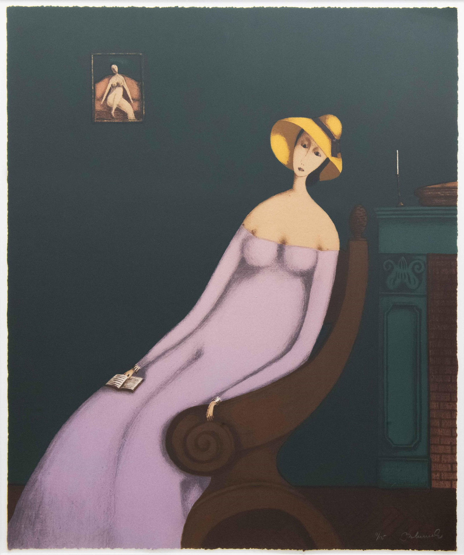Branko Bahunek, Croatia 1935-2005, Woman with Book, Lithograph: Branko Bahunek Croatia, 1935-2005 Woman with Book Lithograph Edition 9/175 Approximate frame size: 33.75” H x 29.25” W x .75” D Approximate image size: 27.5” H x 22.25”