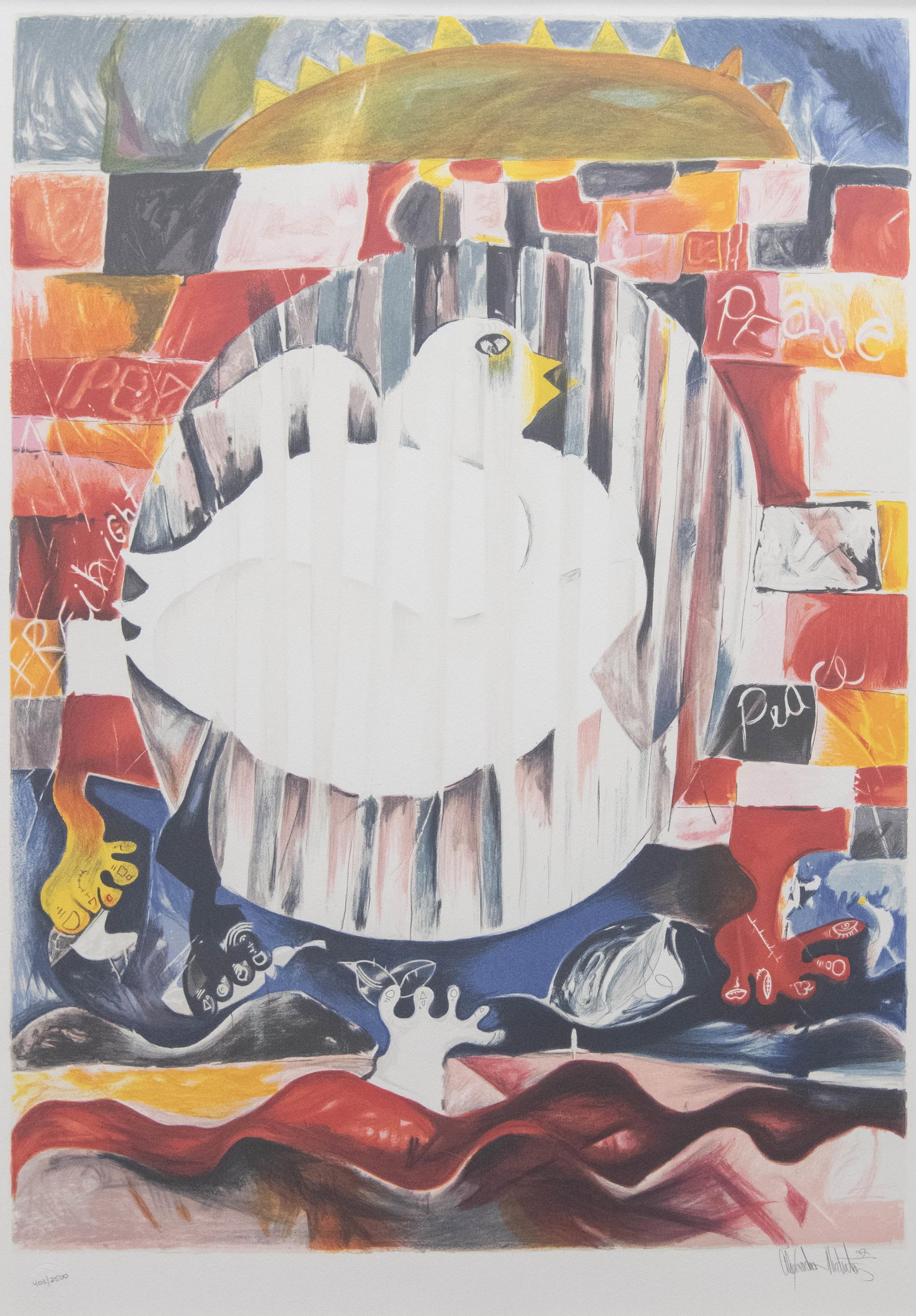 Alexandra Nechita, Romanian/American 1985-, Earth is a Planet with One Piece Missing, c.1997,: Alexandra Nechita Romanian/American, 1985- Earth is a Planet with One Piece Missing, c.1997 Lithograph Hand signed bottom right Edition: 403/2500 32” x 25” Framed 24” x 27”