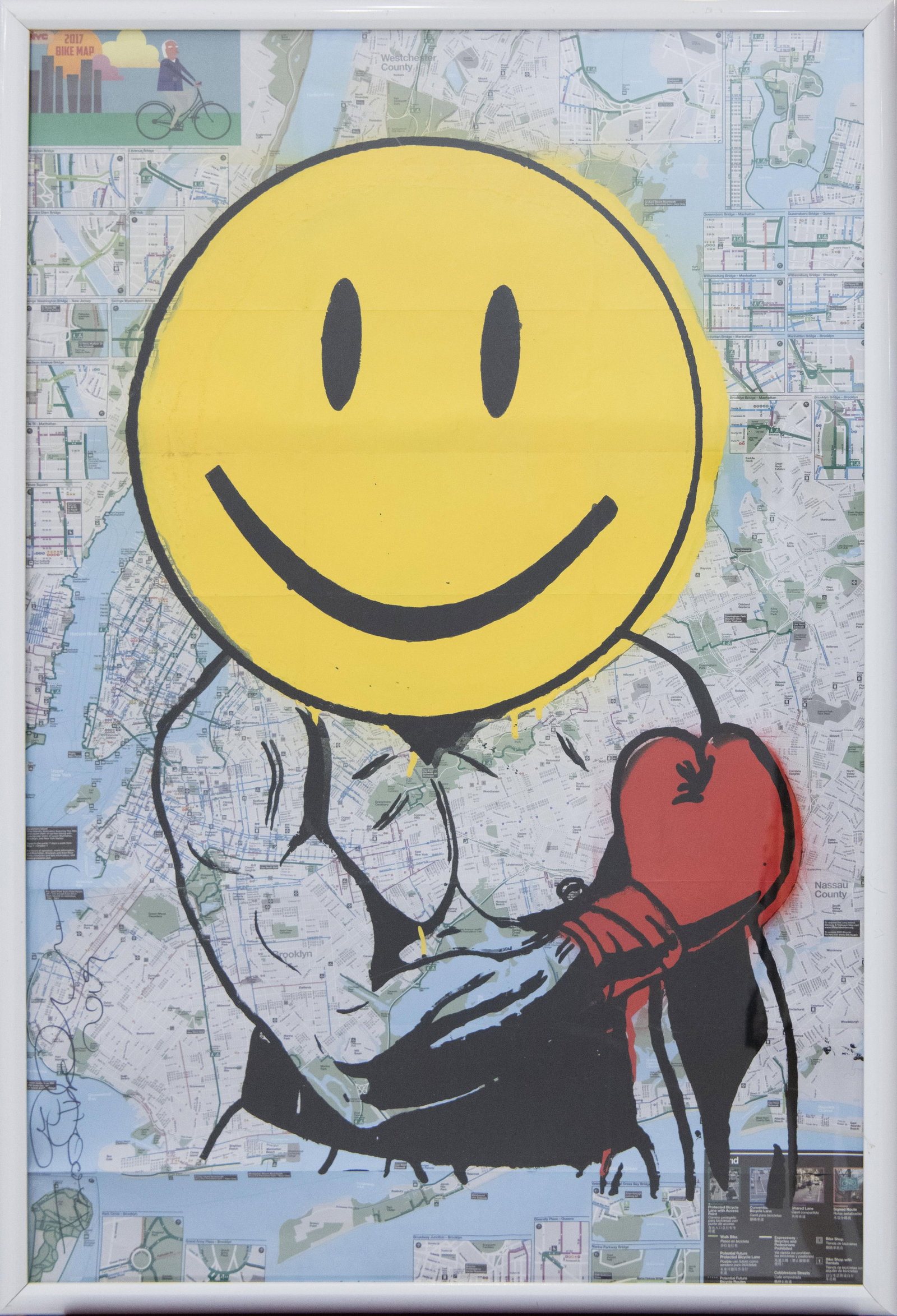 Denis Ouch, New York 1984-, Smiley Ali, Stencil on 2017 NYC Map (1 of 6)