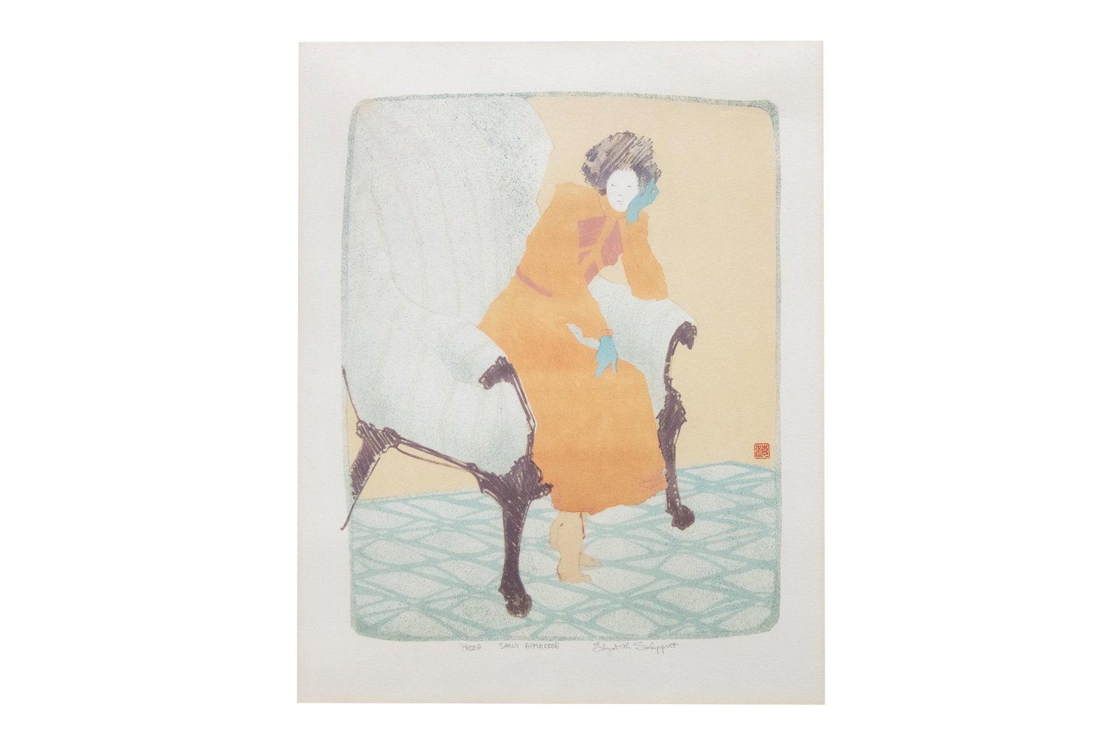 Elizabeth Schippert, American 1949-, Early Afternoon, Lithograph: Elizabeth Schippert American, 1949- Early Afternoon Lithograph Approximate Frame Size: 31.25” H x 26.5” W Approximate Image Size: 21” H x 16.75” W