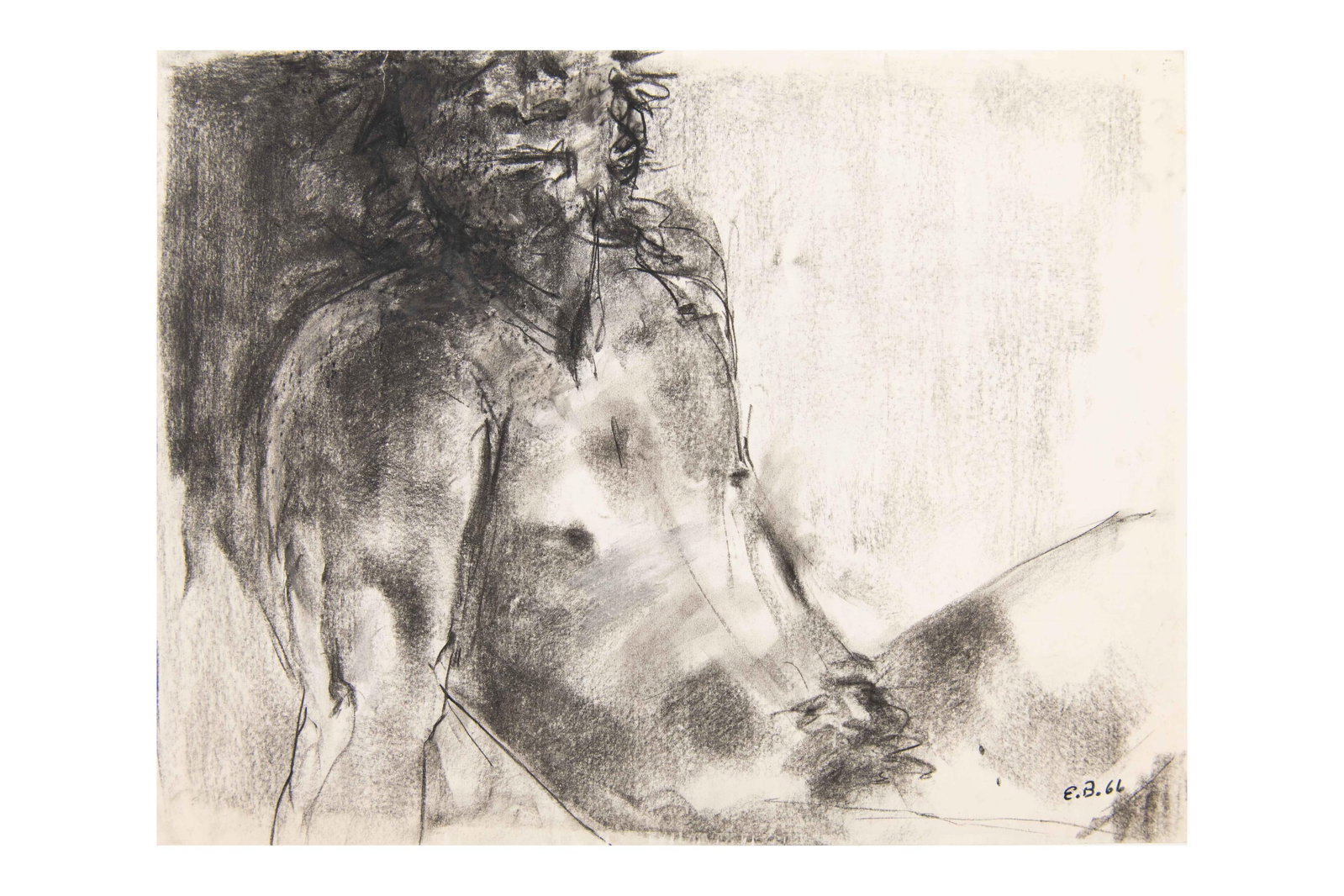 Elmer Nelson Bischoff, 1916-1991, Reclining Nude, 1966, Charcoal on Wove Paper: Elmer Nelson Bischoff 1916-1991 Reclining Nude, 1966 Charcoal on Wove Paper Initialed and dated in pencil lower right 17.5" x 22.5" Approximate size with mat: 22” H x 26.75” W Approxi