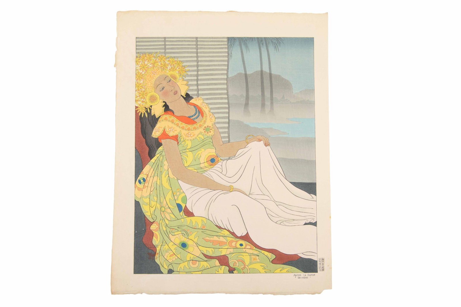 Paul Jacoulet, French/Japanese 1896-1960, Apres la Danse “Celebes”, Japanese Woodblock (1 of 5)