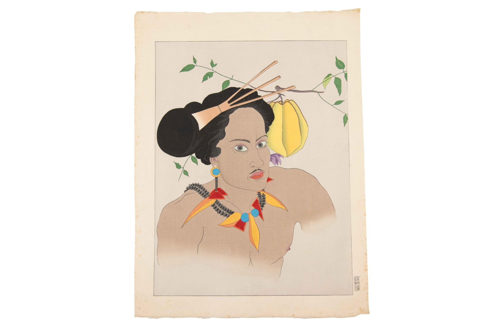 Paul Jacoulet, French/Japanese 1896-1960, Un Homme de Yap Ouest Carolines, Japanese Woodblock Print: Paul Jacoulet French/Japanese, 1896-1960 Un Homme de Yap Ouest Carolines Japanese Woodblock Print Un Homme de Yap Ouest Carolines (A Man from Yap, West Carolinas) Japanese Woodblock Print Limited edit