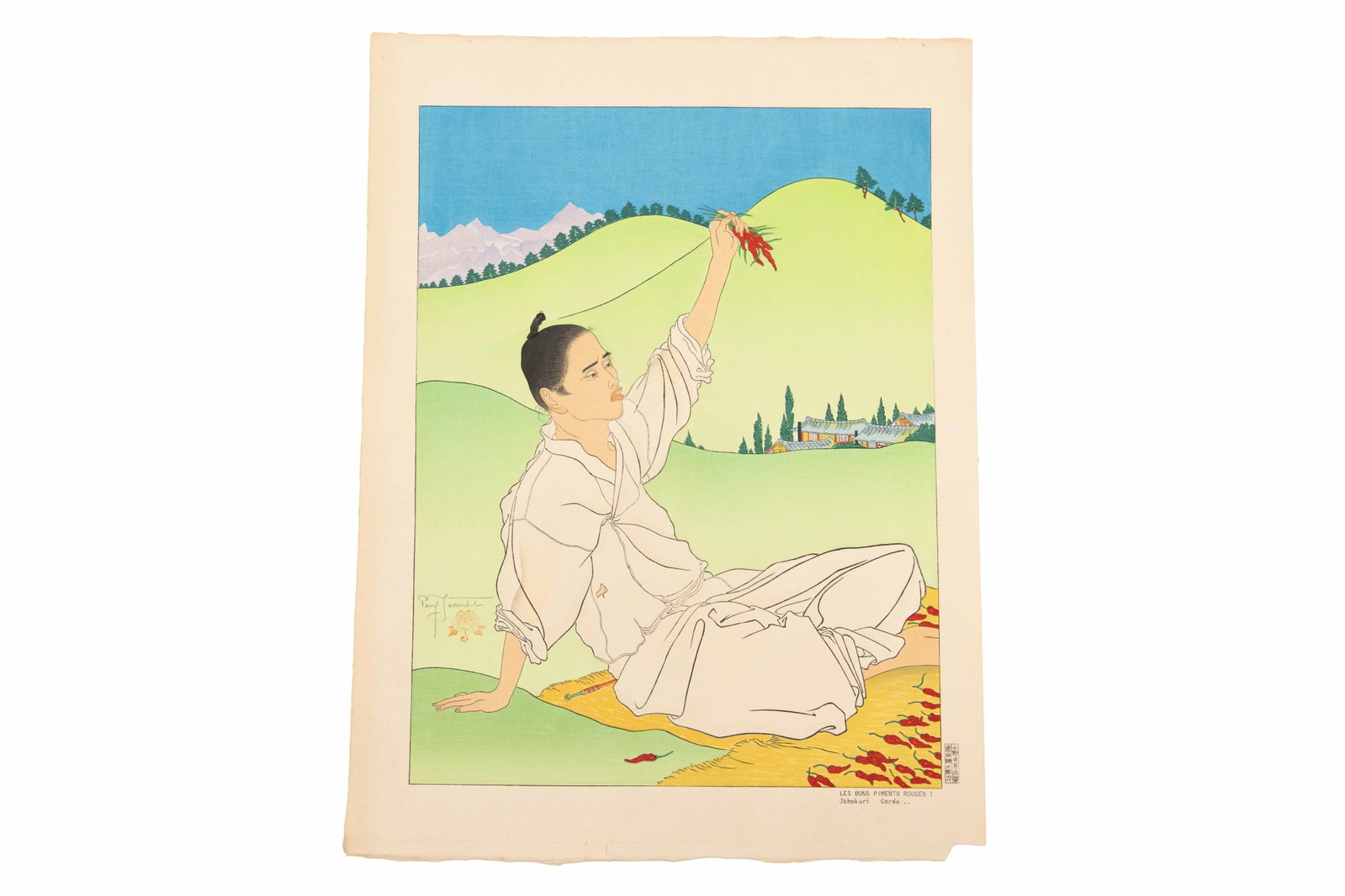 Paul Jacoulet, French/Japanese 1896-1960, Les Bons Piments Rouges Johukuri Coree, Japanese Woodblock (1 of 11)