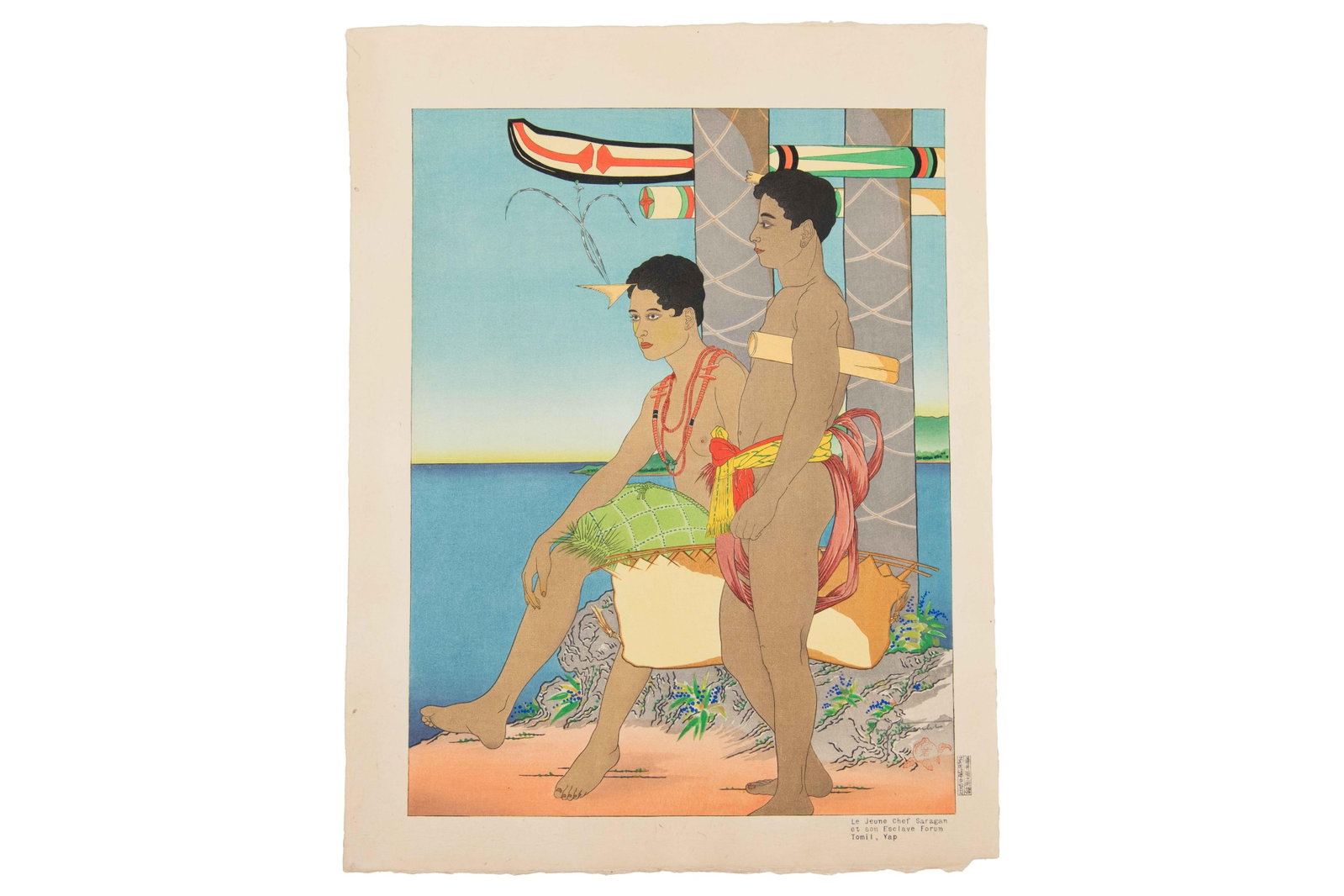 Paul Jacoulet, French/Japanese 1896-1960, Le Jeune Chef Saragan et Son Esclave Forum Tomil, Yap, (1 of 11)