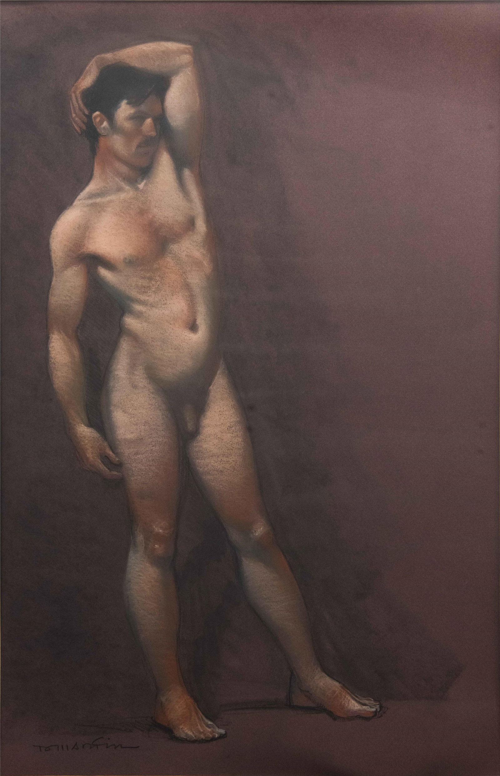 David J. Martin, Wyoming 1951-, Homoerotic Male Nude, Pastel: David J. Martin Wyoming, 1951- Homoerotic Male Nude Pastel Approximate frame size: 32” H x 23” W x 1” D Approximate image size: 24.5” H x 16” W David J. Martin laun