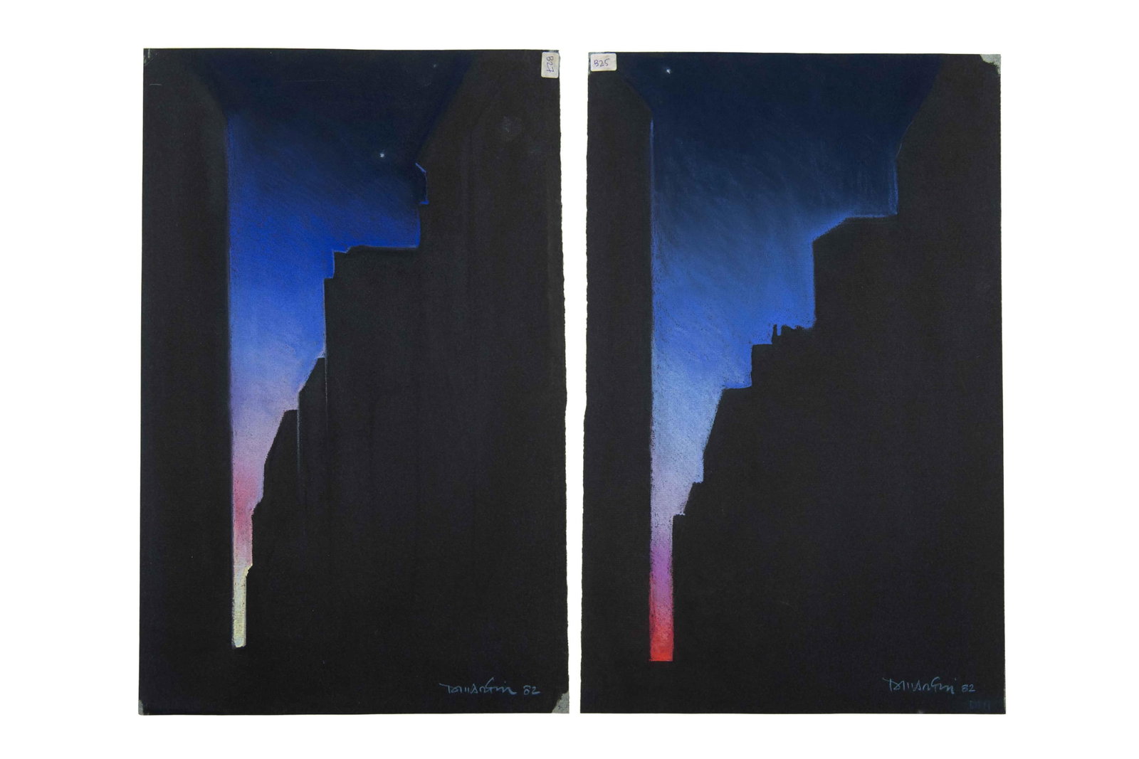 David J. Martin, Wyoming 1951-, Group of 2: Last Light Sunset, Conte Crayon / Chalk / Pastel: David J. Martin Wyoming, 1951- Group of 2: Last Light Sunset Conte Crayon / Chalk / Pastel Approximate size each: 19” H x 12” W David J. Martin launched his career in New York as a profes