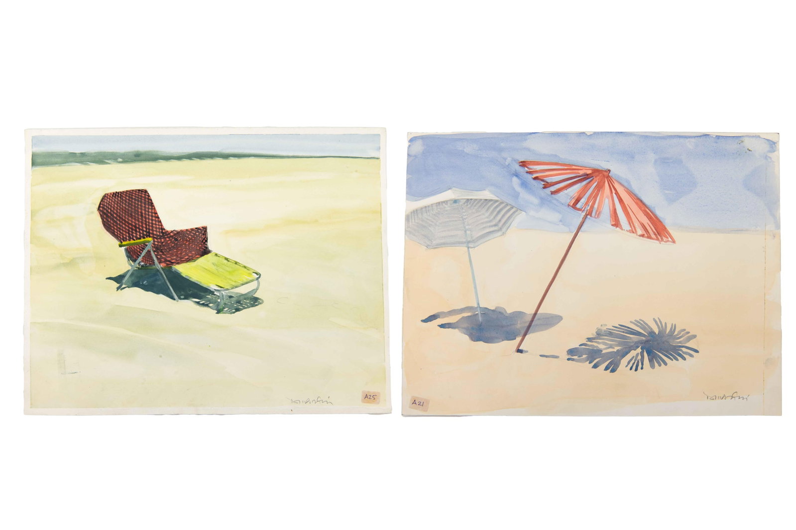 David J. Martin, Wyoming 1951-, Group of Two: Beach Scenes, Watercolor (1 of 5)