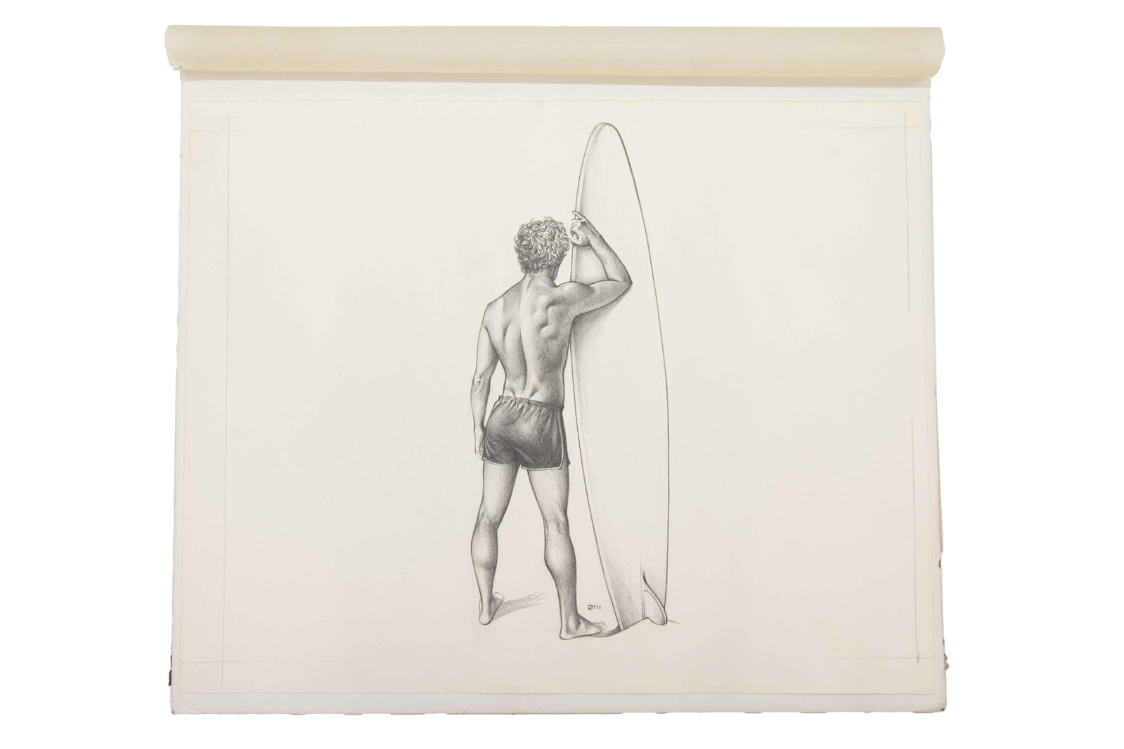 David J. Martin, Wyoming 1951-, Original Illustration of a Surfer, Graphite / Charcoal: David J. Martin Wyoming, 1951- Original Illustration of a Surfer Graphite / Charcoal Likely maquette / prototype intended for editorial Magazine use Approximate size: 17.5” H x 20” W