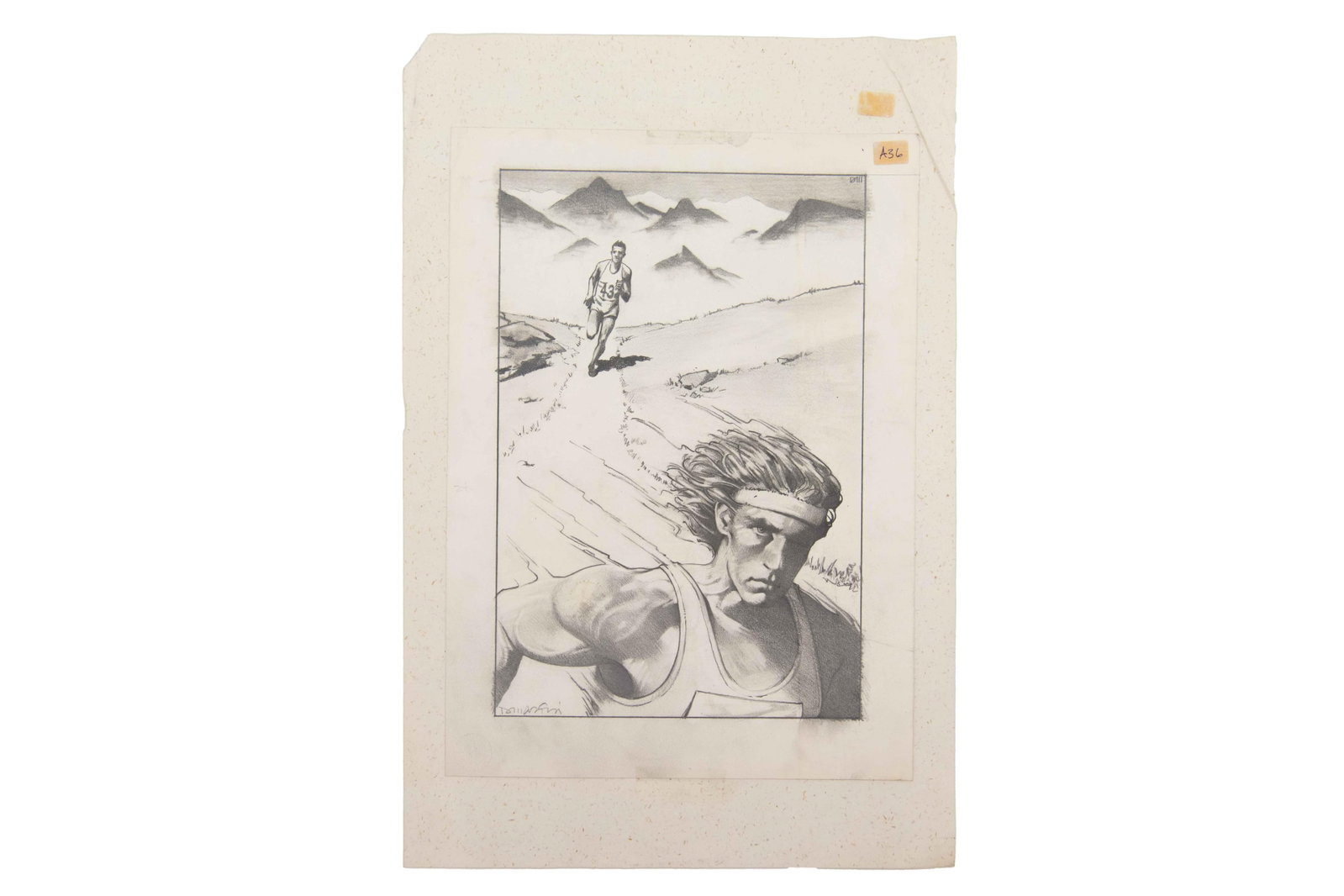 David J. Martin, Wyoming 1951-, Original Illustration of a Runner, Graphite / Charcoal: David J. Martin Wyoming, 1951- Original Illustration of a Runner Graphite / Charcoal Likely maquette / prototype intended for editorial Magazine use Approximate size: 14” H x 10.25” W