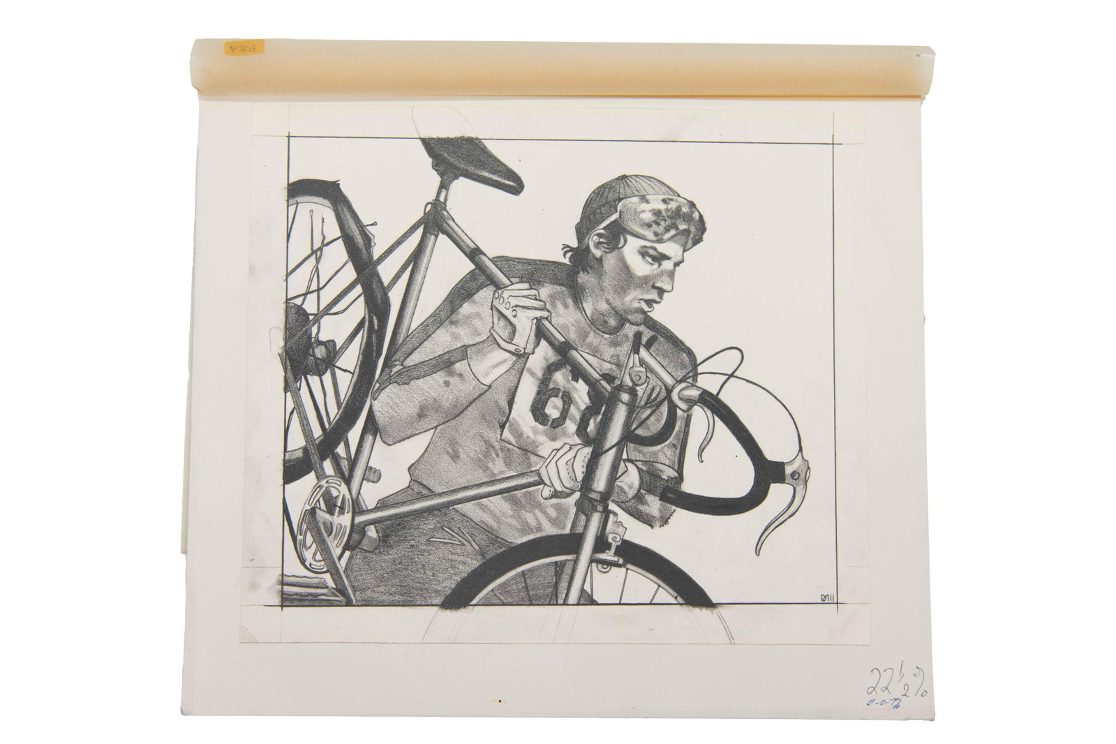 David J. Martin, Wyoming 1951-, Original Illustration of a Cyclist, Graphite / Charcoal (1 of 2)