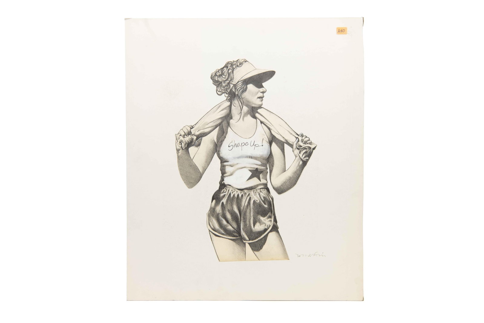 David J. Martin, Wyoming 1951-, Original Illustration 'Shape Up', Graphite / Charcoal: David J. Martin Wyoming, 1951- Original Illustration 'Shape Up' Graphite / Charcoal Likely maquette / prototype intended for editorial Magazine use Approximate size: 20” H x 16.75” W