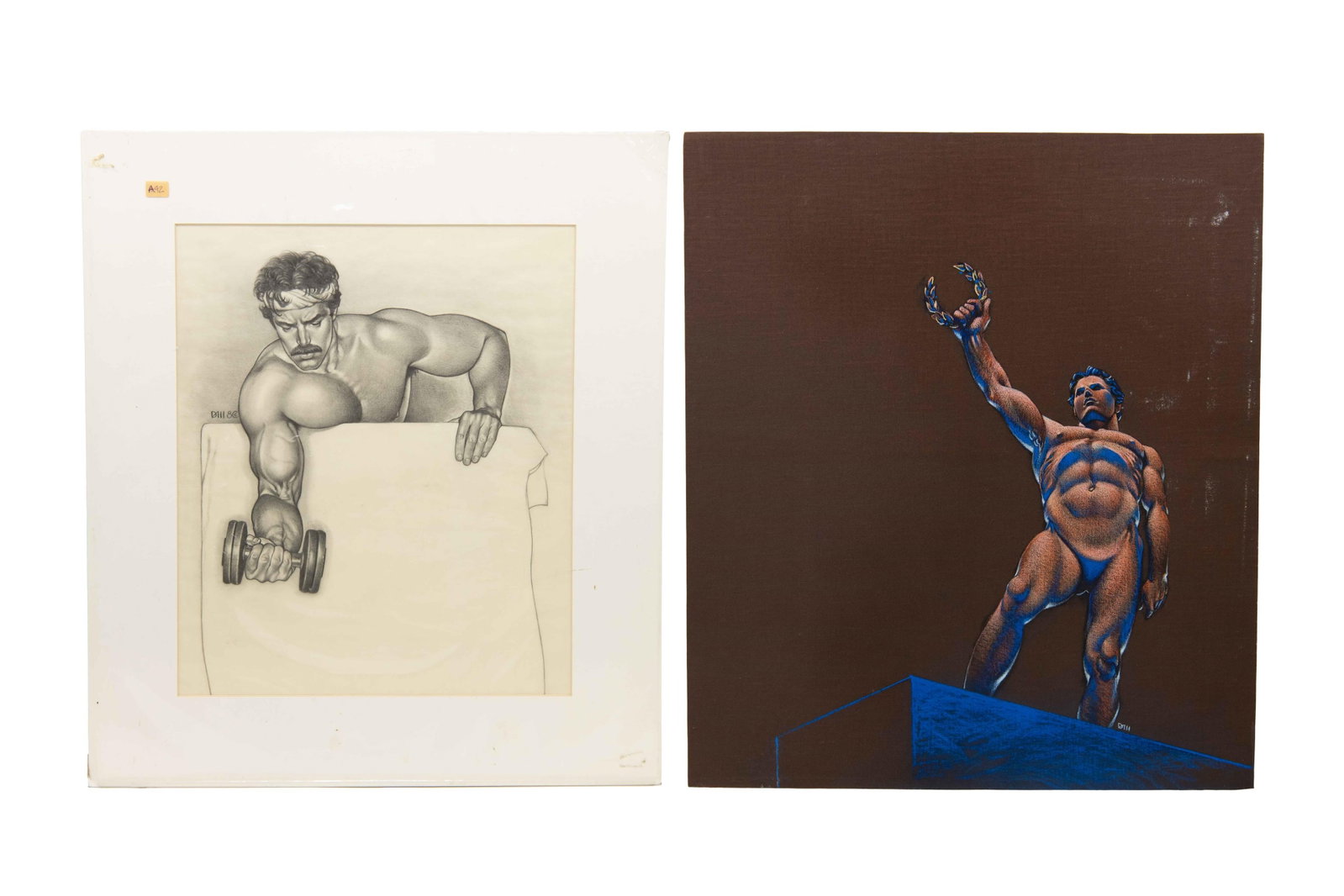 David J. Martin, Wyoming 1951-, Group of 2 Original Illustrations of Muscular Men (1 of 5)