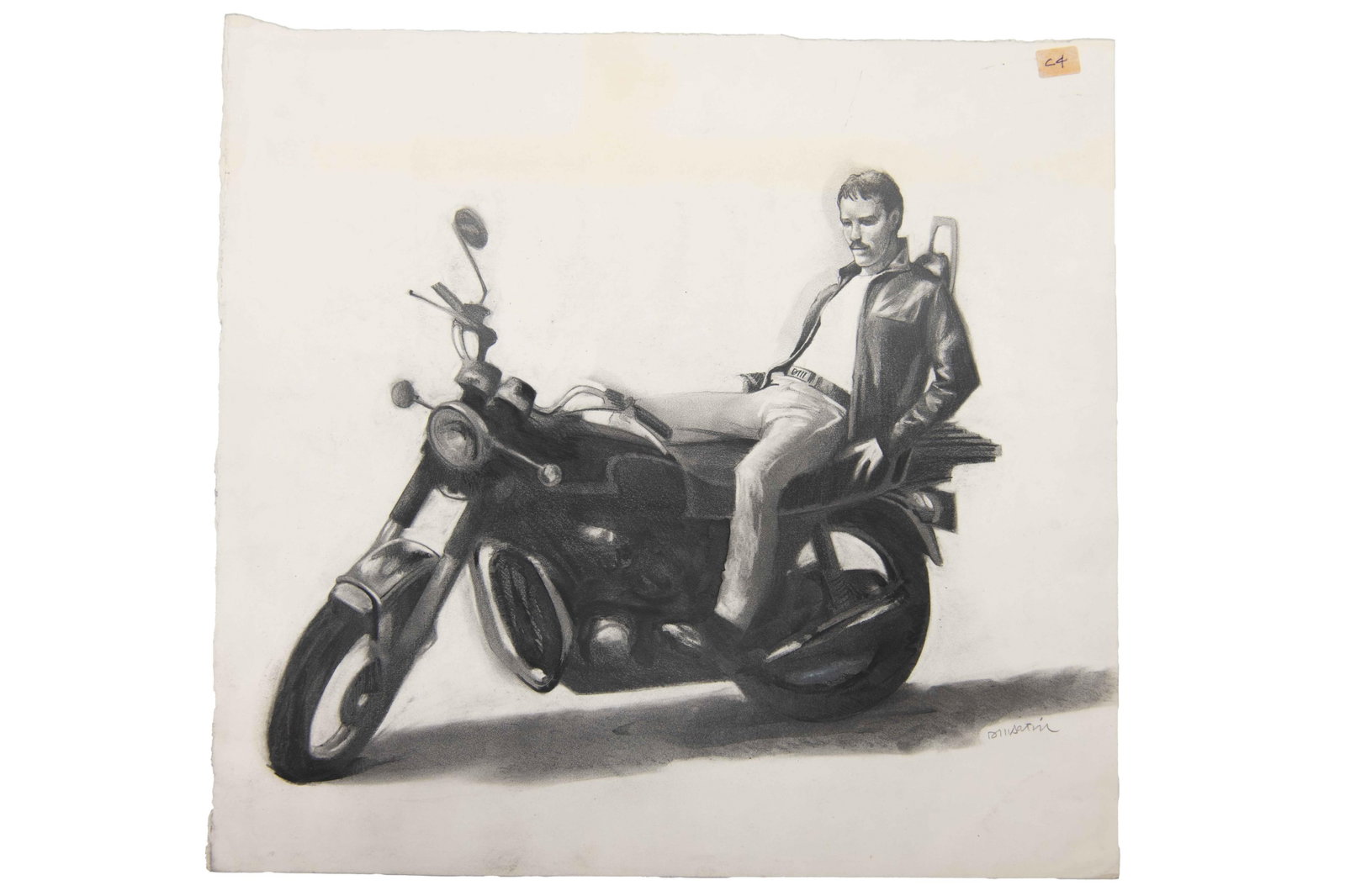 David J. Martin, Wyoming 1951-, Original Illustration Man on Motorcycle (1 of 3)