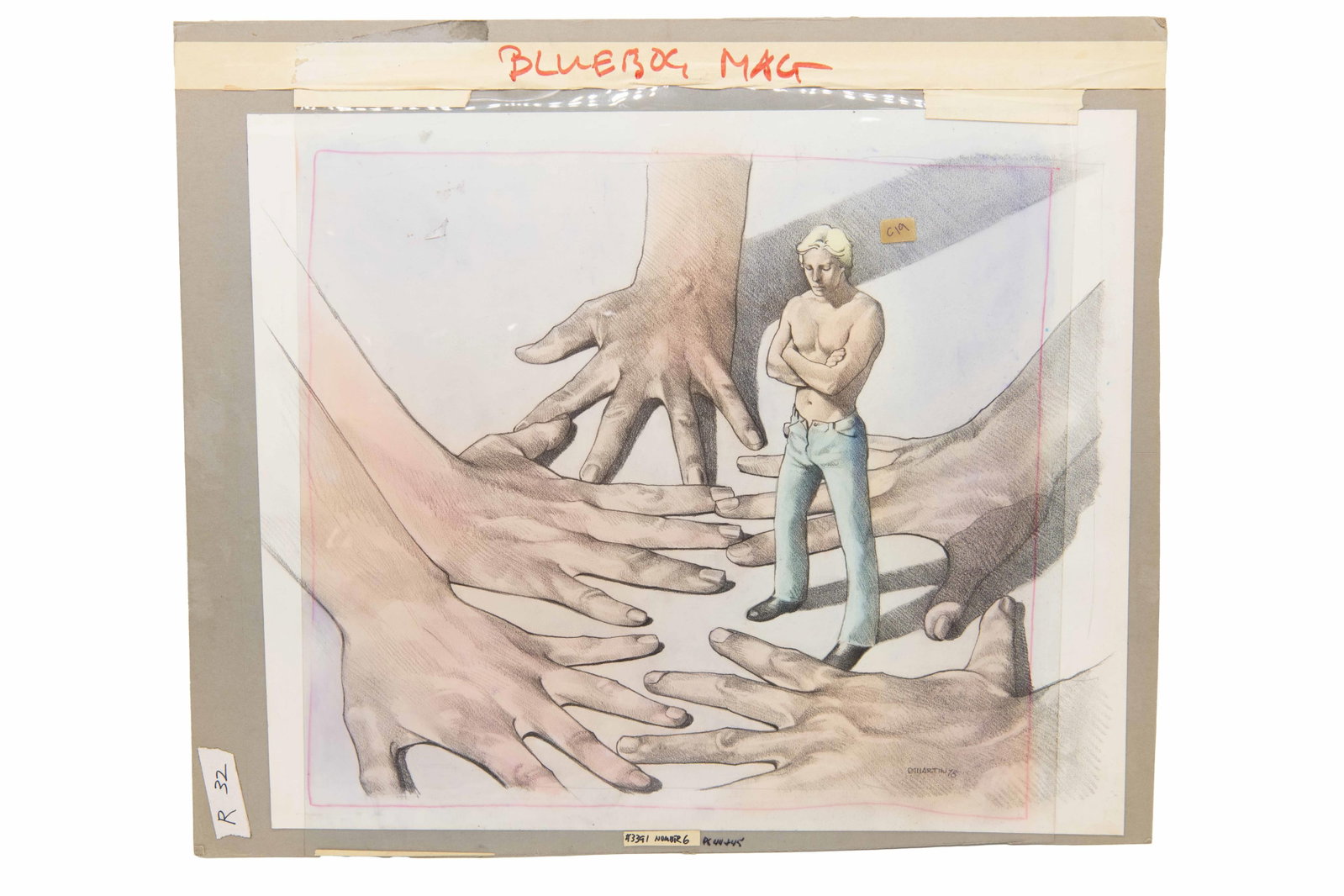 David J. Martin, Wyoming 1951-, Original BlueBoy Magazine Illustration, Pastel / Colored Pencil /: David J. Martin Wyoming, 1951- Original BlueBoy Magazine Illustration Pastel / Colored Pencil / Watercolor Signed 'D Martin 78' Likely maquette / prototype intended for editorial Magazine use Approxim