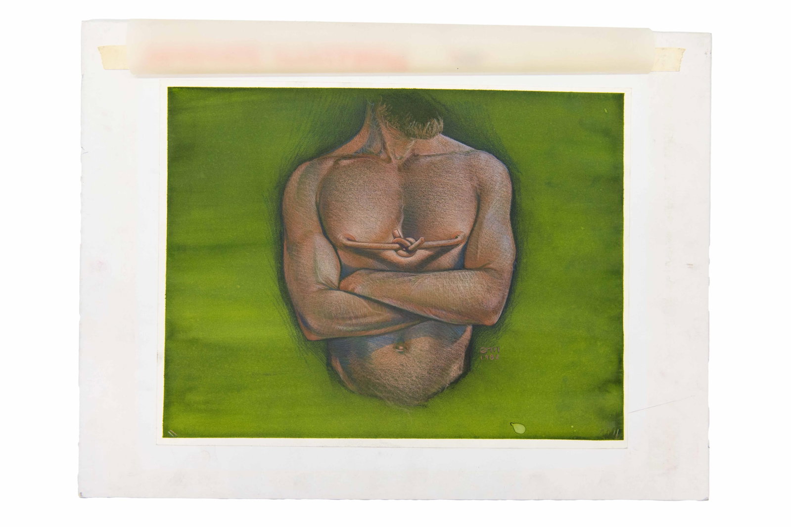 David J. Martin, Wyoming 1951-, Original Advocate Illustration 'Knot in Chest', Conte Crayon / (1 of 2)