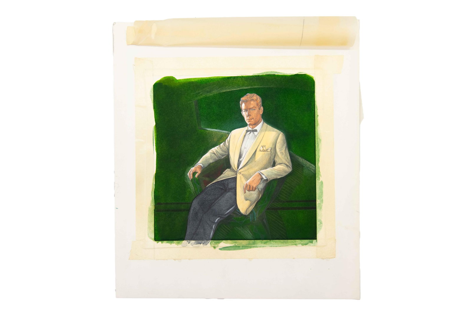 David J. Martin, Wyoming 1951-, Original Illustration of a Gentleman in a Suit, Watercolor / (1 of 2)