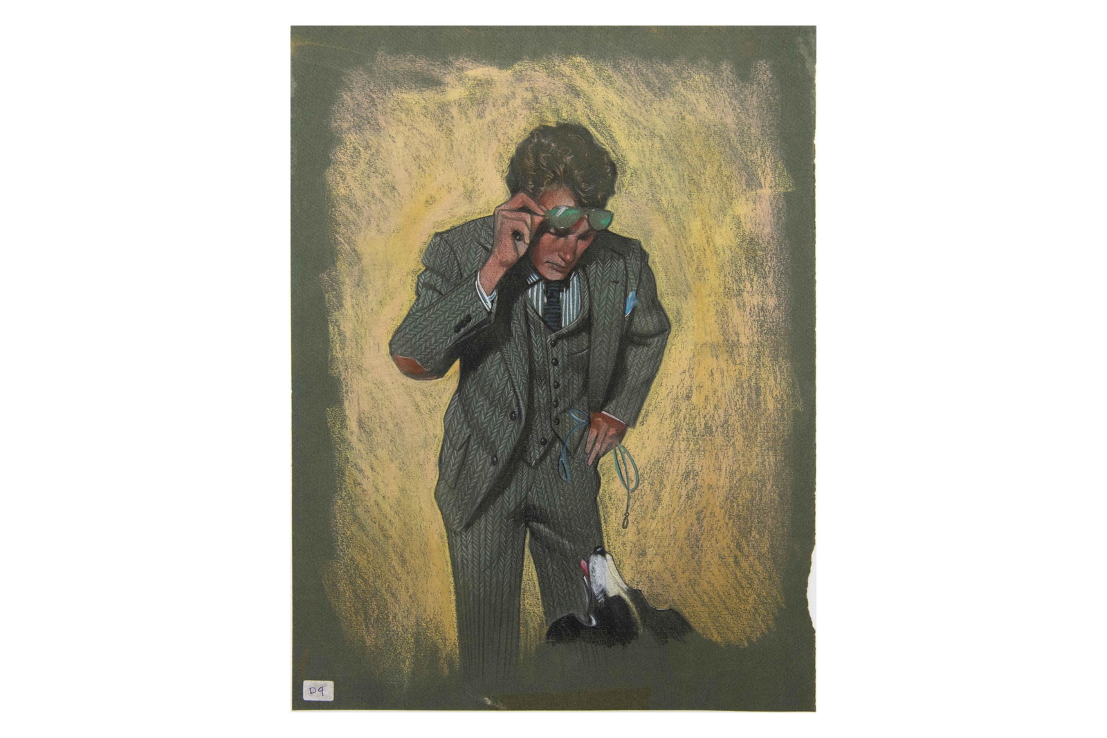 David J. Martin, Wyoming 1951-, Original Illustration 'Gentleman with Dog', Conte Crayon / Pastel /: David J. Martin Wyoming, 1951- Original Illustration 'Gentleman with Dog' Conte Crayon / Pastel / Graphite Likely maquette / prototype intended for editorial Magazine use Approximate size: 17.125̶