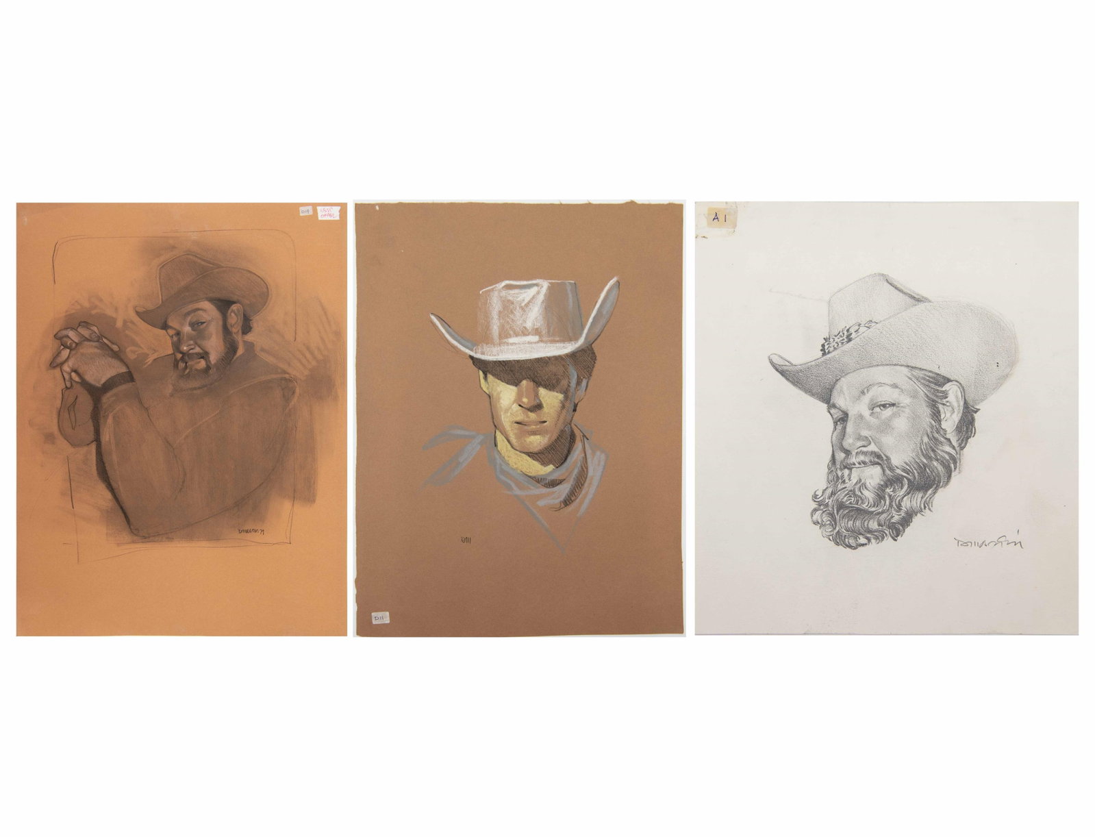 David J. Martin, Wyoming 1951-, Group of 3 Cowboy Illustrations (1 of 7)