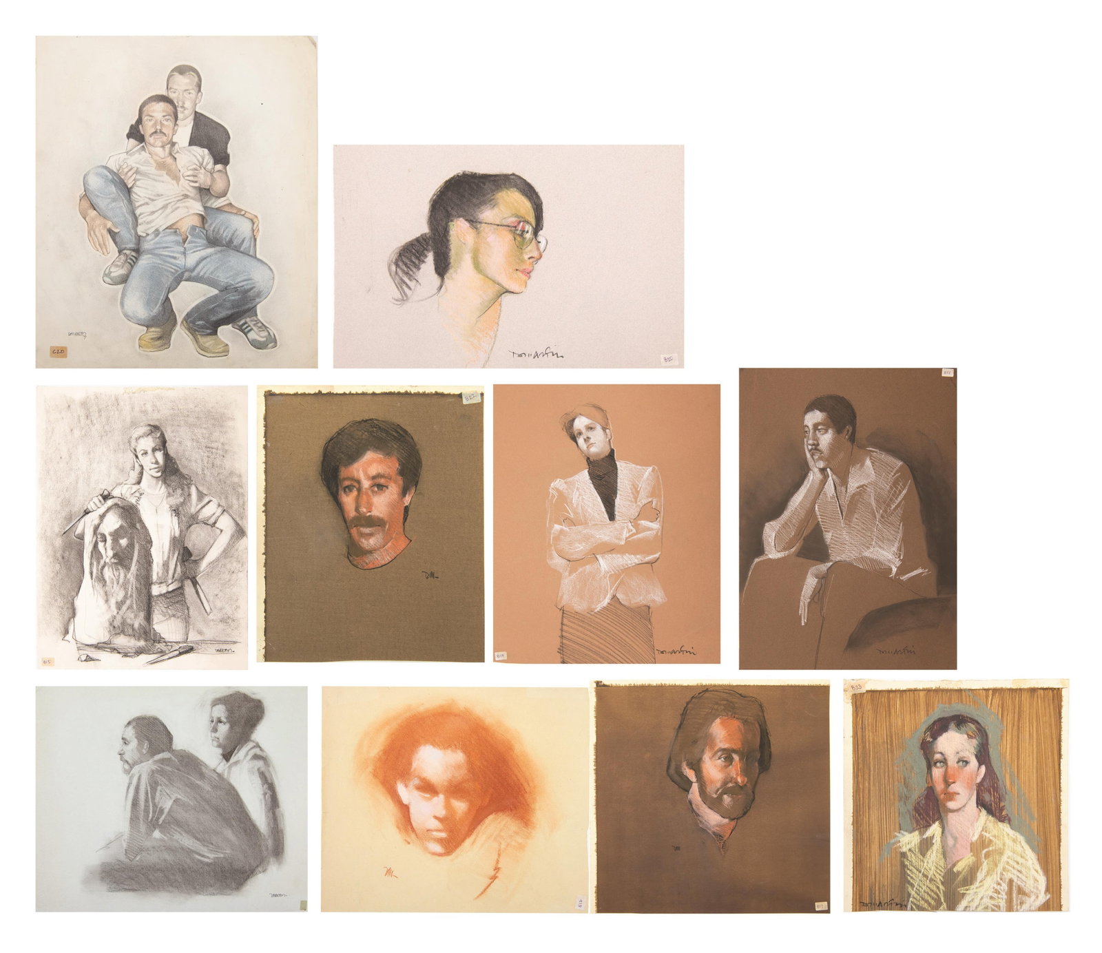 David J. Martin, Wyoming 1951-, Group of 10 Portrait Illustrations: David J. Martin Wyoming, 1951- Group of 10 Portrait Illustrations - Sculptor Approximate size 16.5” H x 12.25” W - Man thinking Approximate size: 19.75” H x 14.25” W