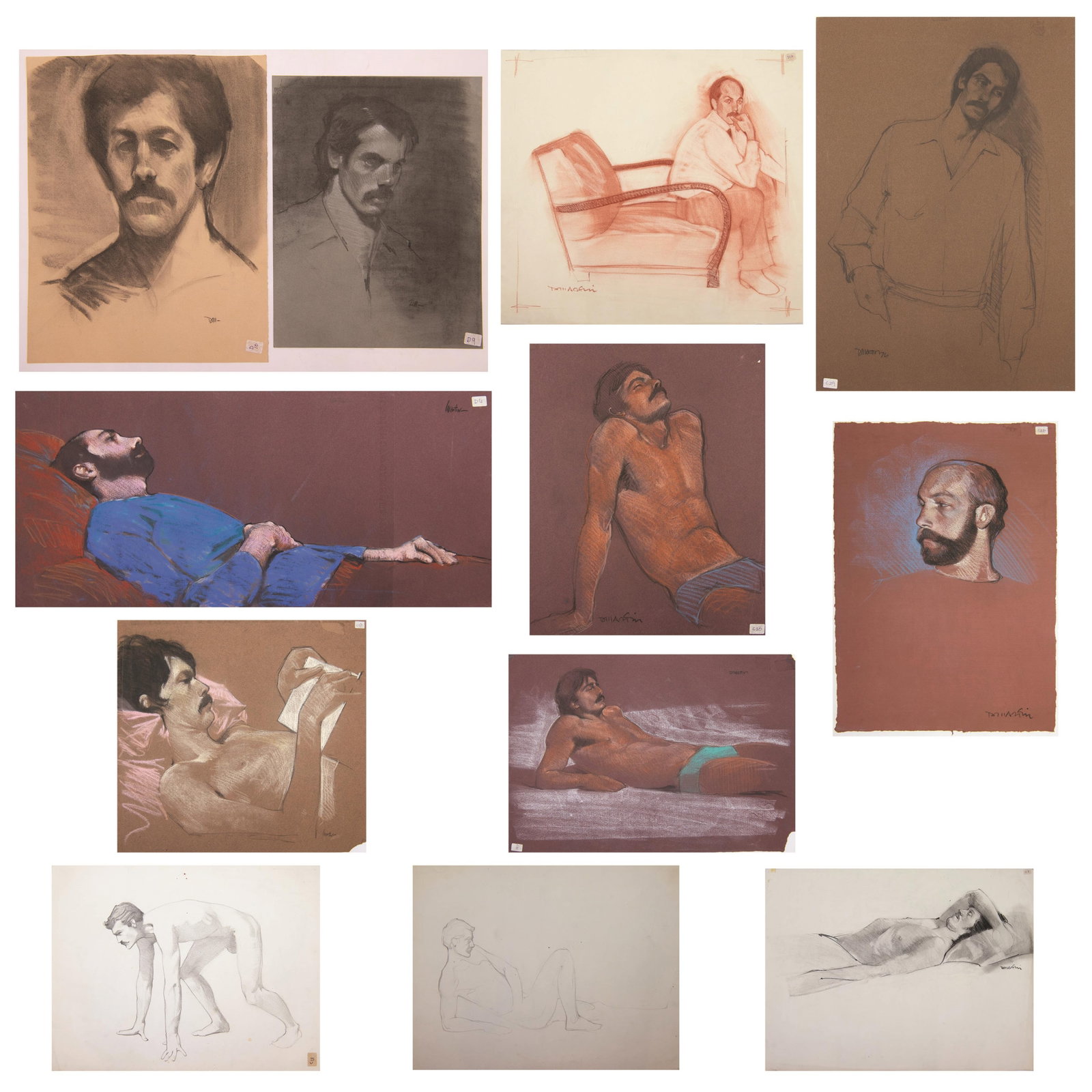 David J. Martin, Wyoming 1951-, Group of 11 Original Illustrations, Conte Crayon / Graphite (1 of 20)