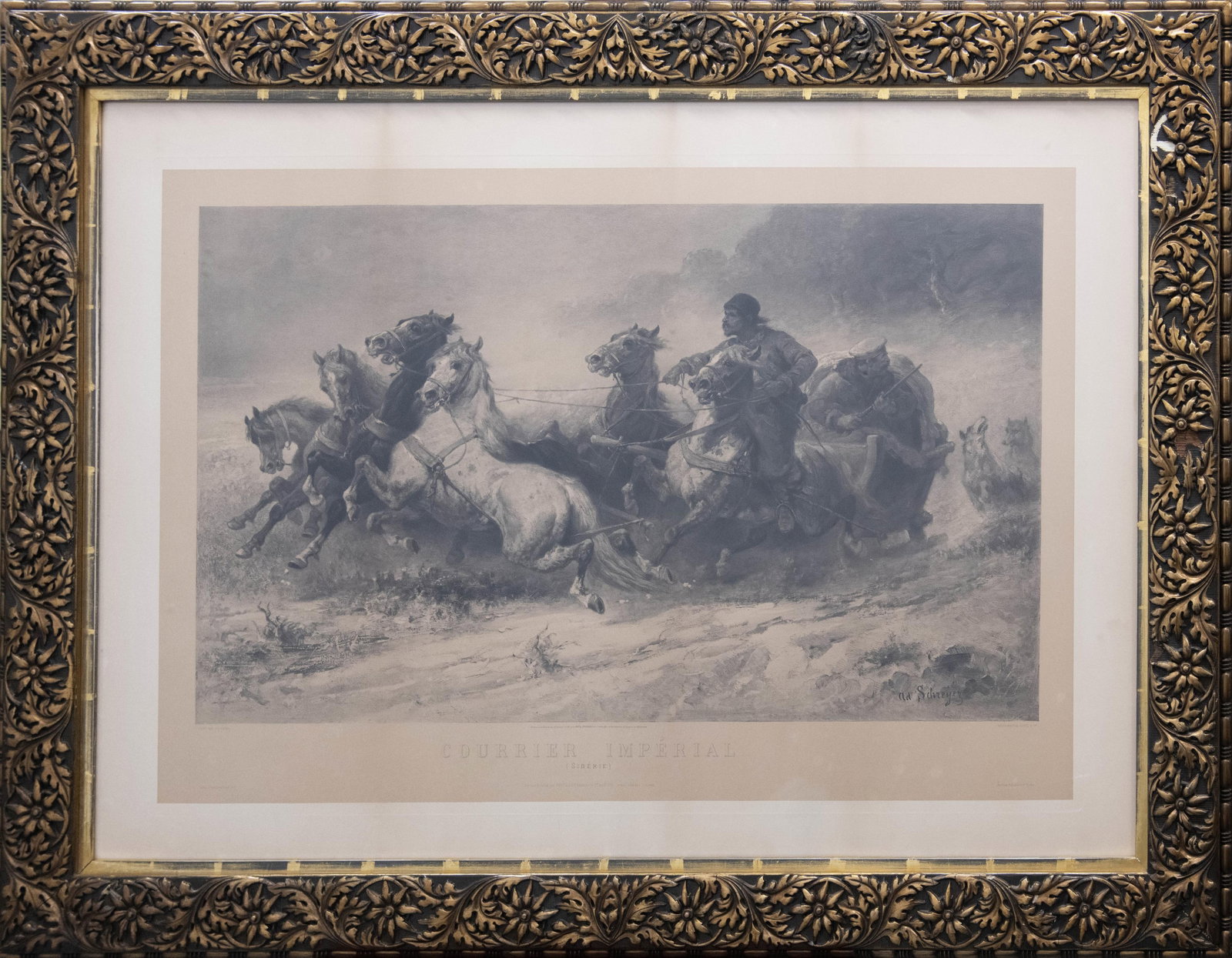 Schreyer, Courrier Imperial (Siberie), 1882, Photogravure: Schreyer Courrier Imperial (Siberie), 1882 Photogravure Peint par schreyer (Painted by Schreyer) Berlin Verlag Avon Goupil & Co. Imprime & Publix par Goupil & Cie Editeurs Le 1er Avril 1882, Paris, Lo