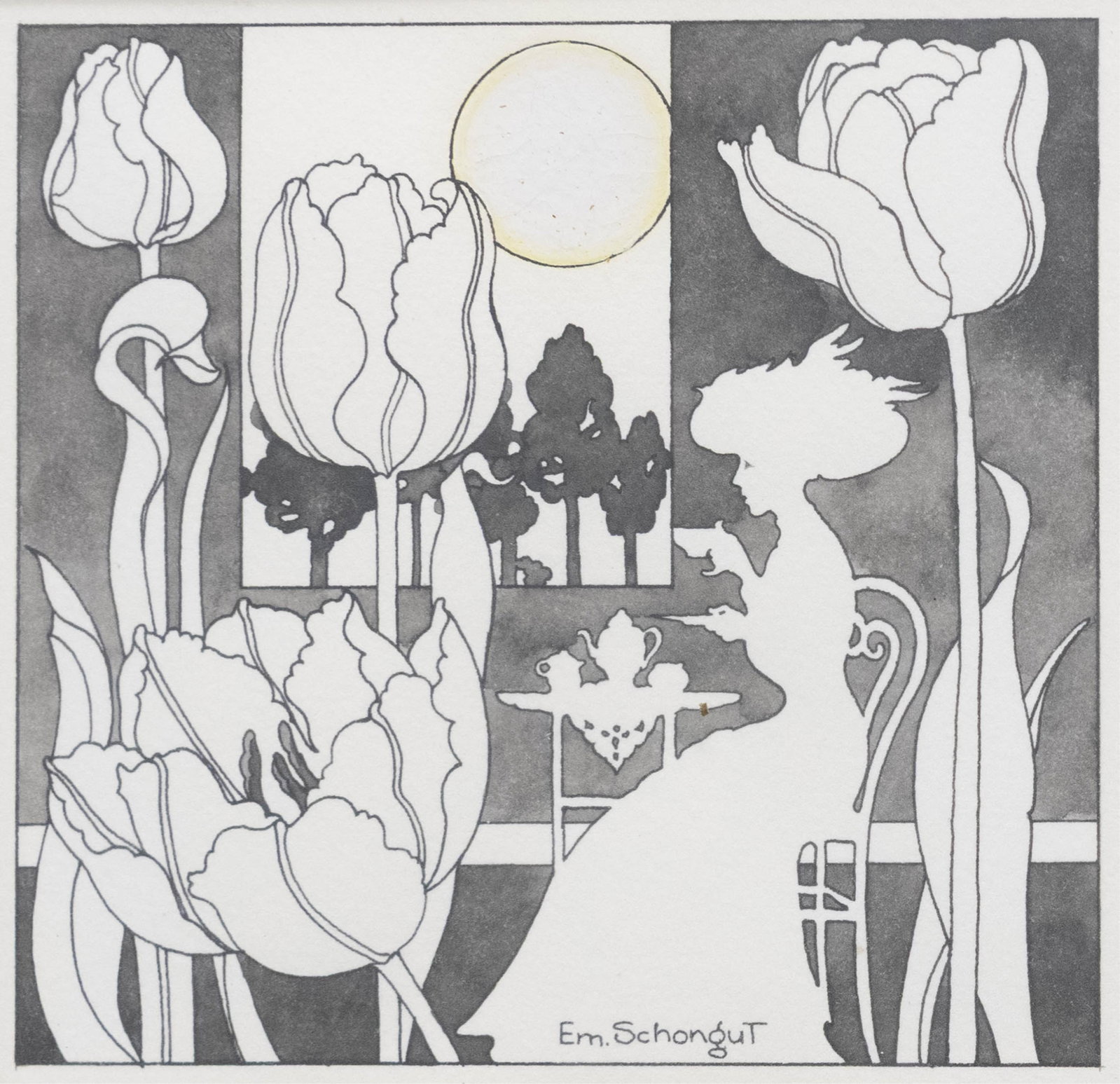 Emile Schongut, Tulip Etching (1 of 2)