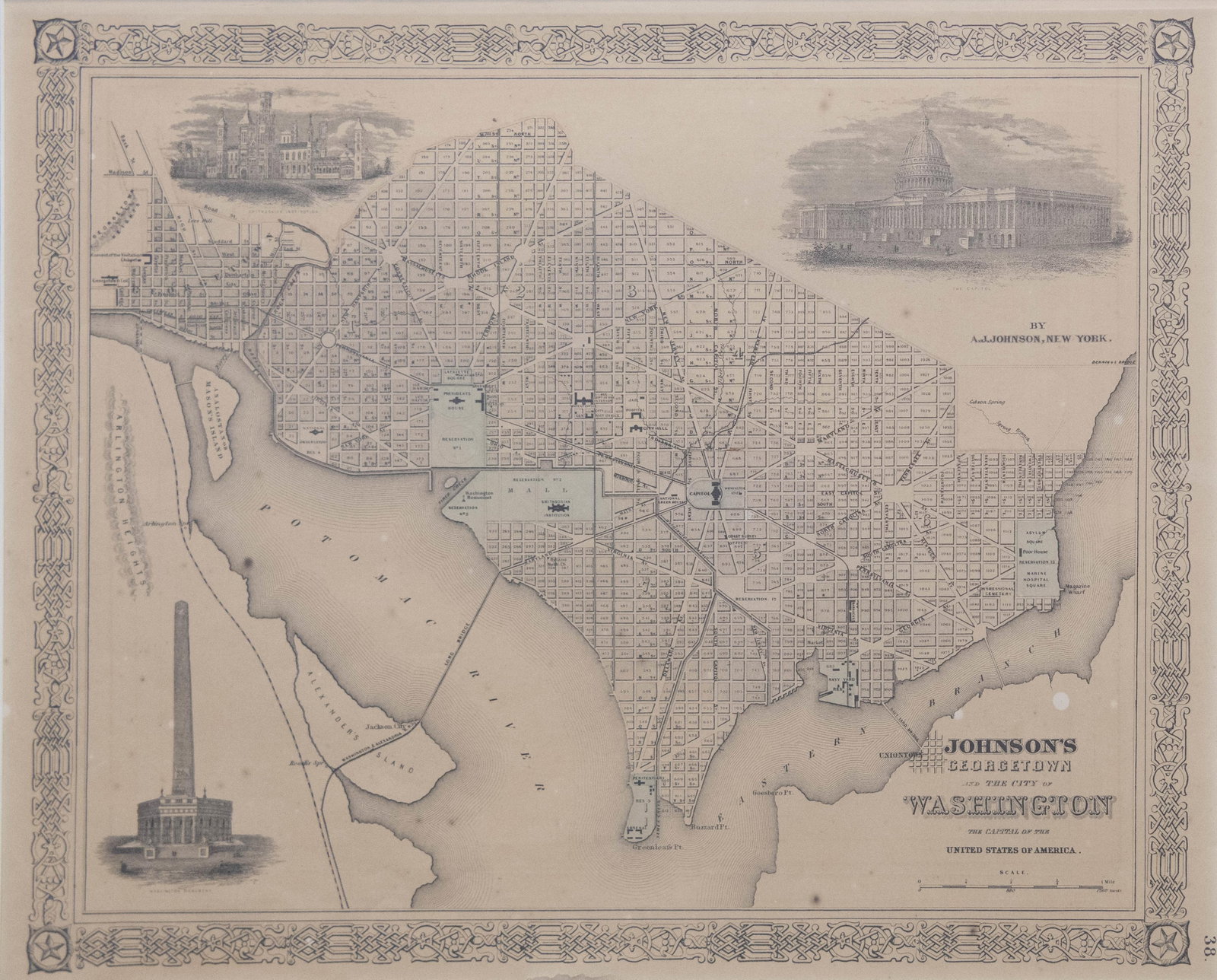 A J Johnson, Johnson's Georgetown & The City of Washington, DC Map, Hand Colored Lithograph on Paper (1 of 2)