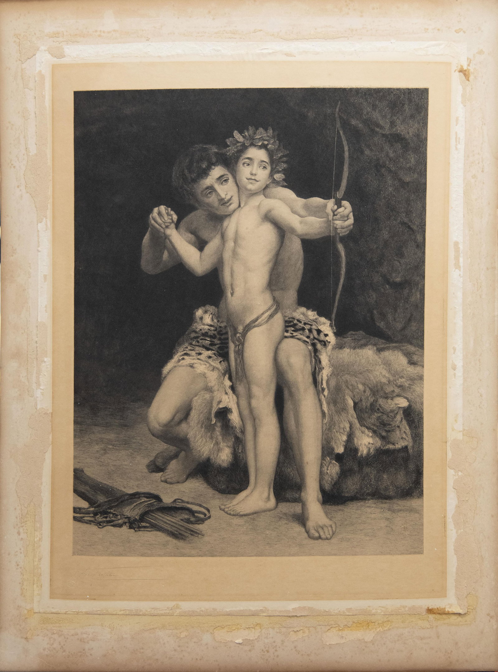 Fred Leighton, 1830-1896, 19th Century Cupid Learning his Craft, Lithograph: Fred Leighton 1830-1896 19th Century Cupid Learning his Craft Lithograph COA from Adonis Art Gallery London Lord Leighton Hand signed bottom left Lithograph stamped with the impress mark of the p