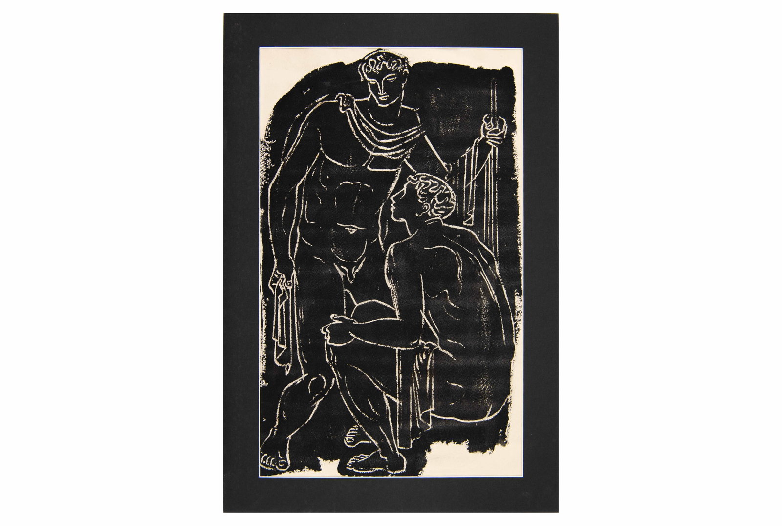 Richard Schwarzkopf, German , Two Male Nudes, Monotype: Richard Schwarzkopf German Two Male Nudes Monotype Estate stamp on verso Approximate mat size: 21” H x 14.25” W Approximate image size: 18” H x 11” W