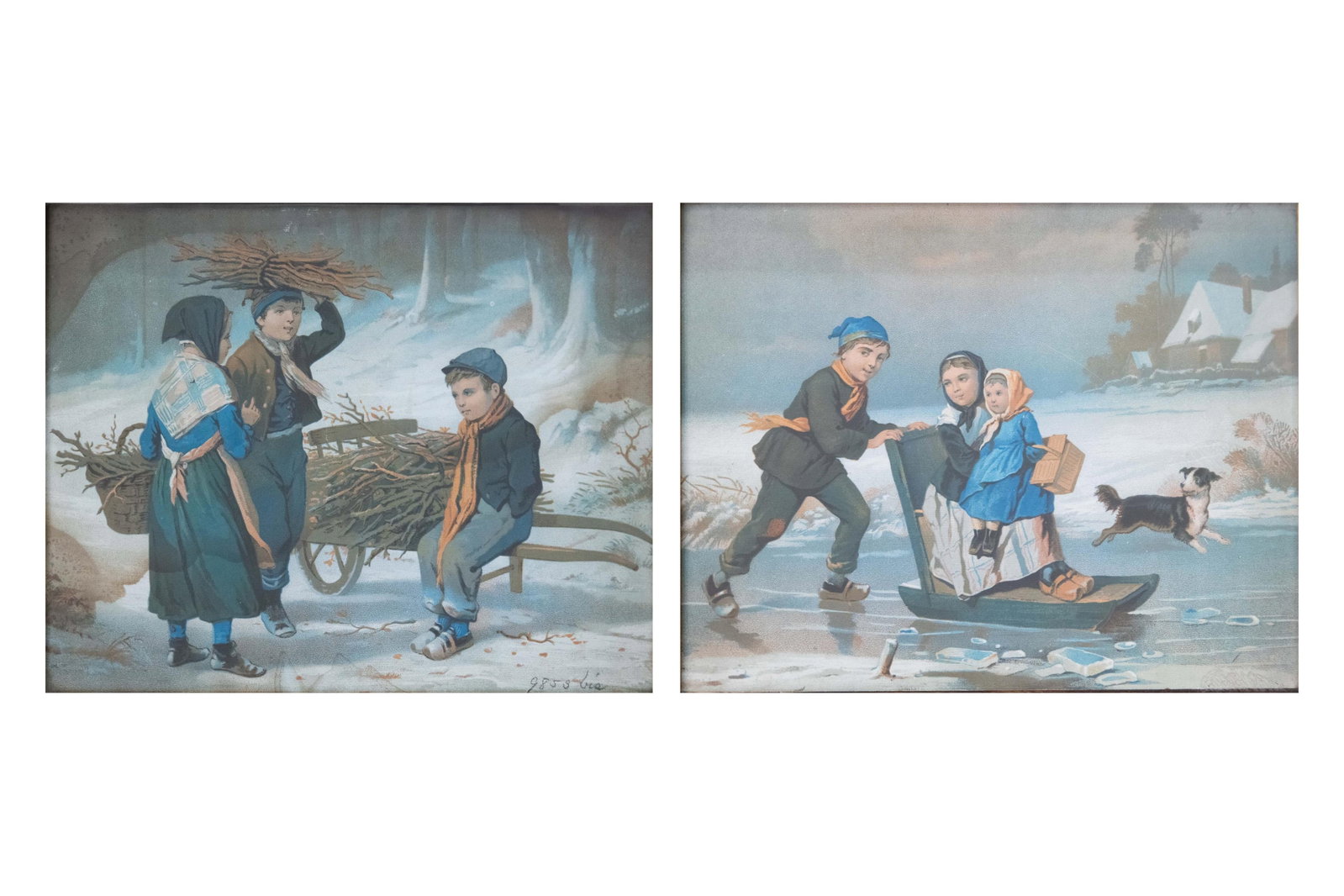 Pair of Early Russian Etchings of Child's Winter Scenes (1 of 12)