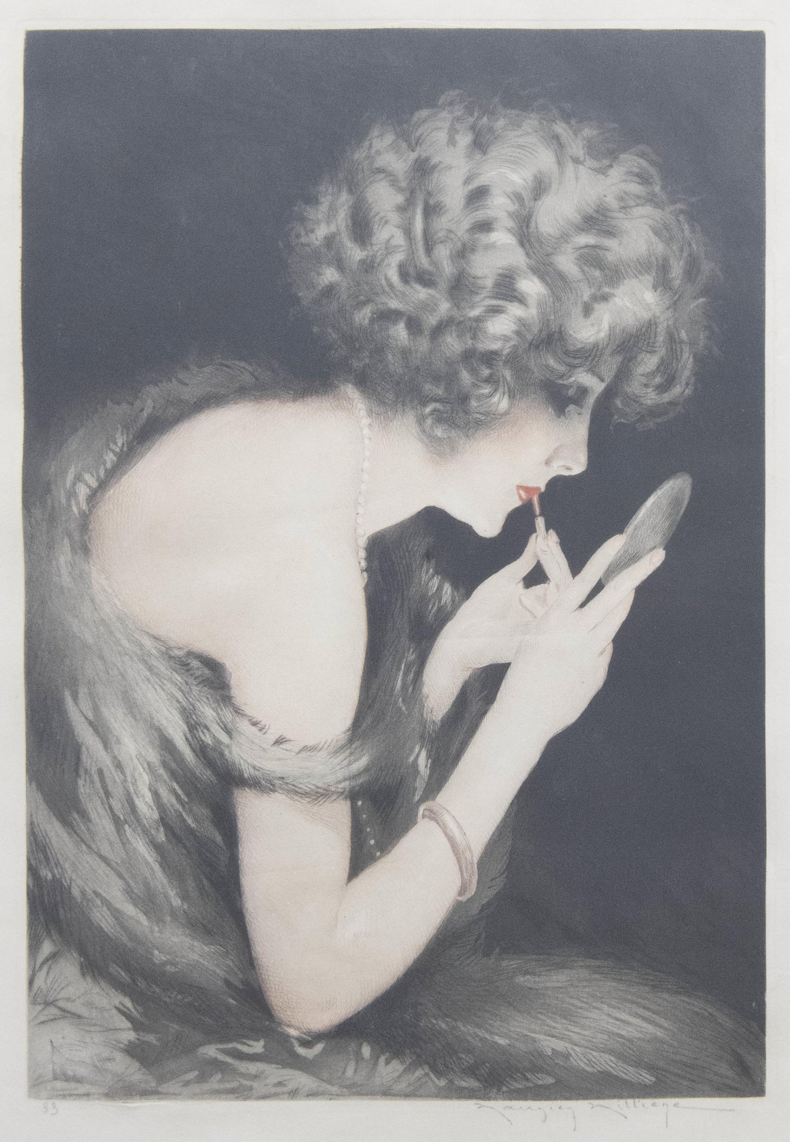 Maurice Milliere, Glamorous Woman Applying Lipstick (1 of 7)