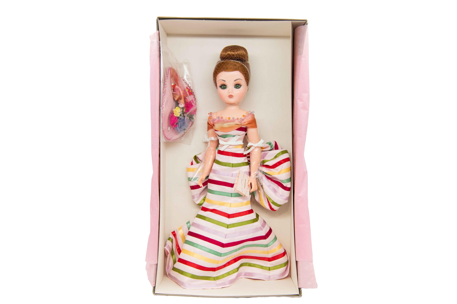 Madame Alexander ‘Tea Time Delight Cissy’ Doll: Madame Alexander ‘Tea Time Delight Cissy’ Doll Box has minor denting and creasing commensurate with age. Approximate box size: 6” H x 12.5” W x 22.75” D