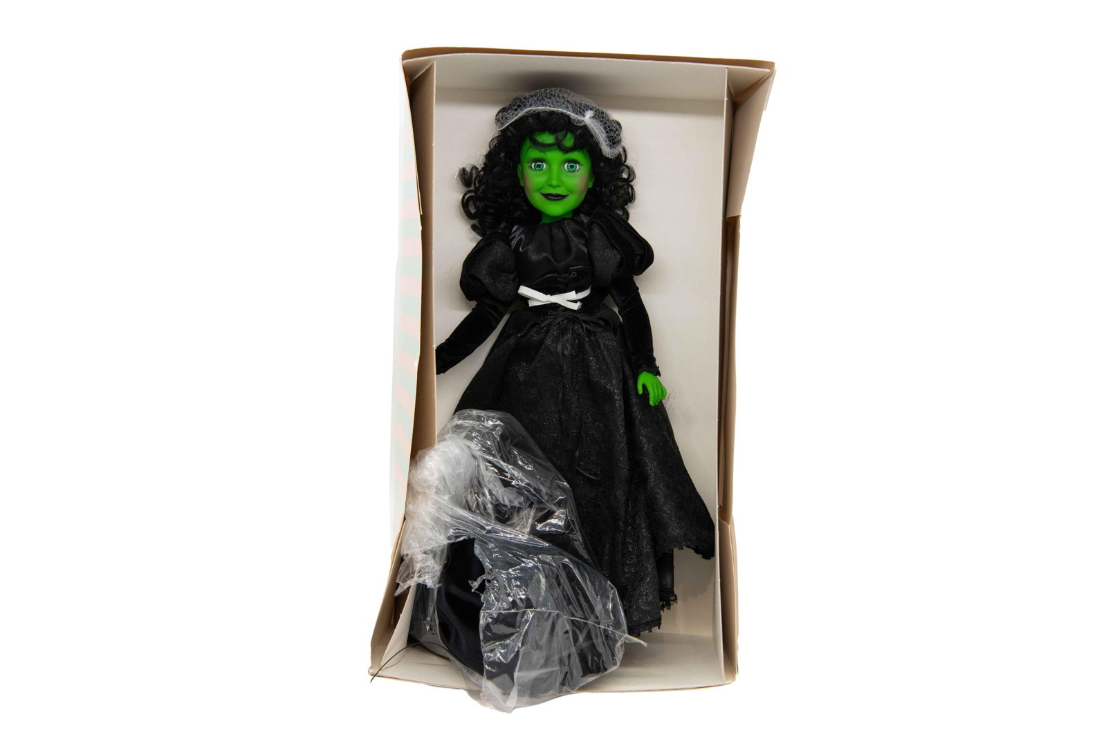 Madame Alexander ‘Wicked Witch of the West’ 27760 Doll: Madame Alexander ‘Wicked Witch of the West’ 27760 Doll Box has denting, scuffing, creases and tears commensurate with age. Approximate box size: 6” H x 13” W x 21.5” D