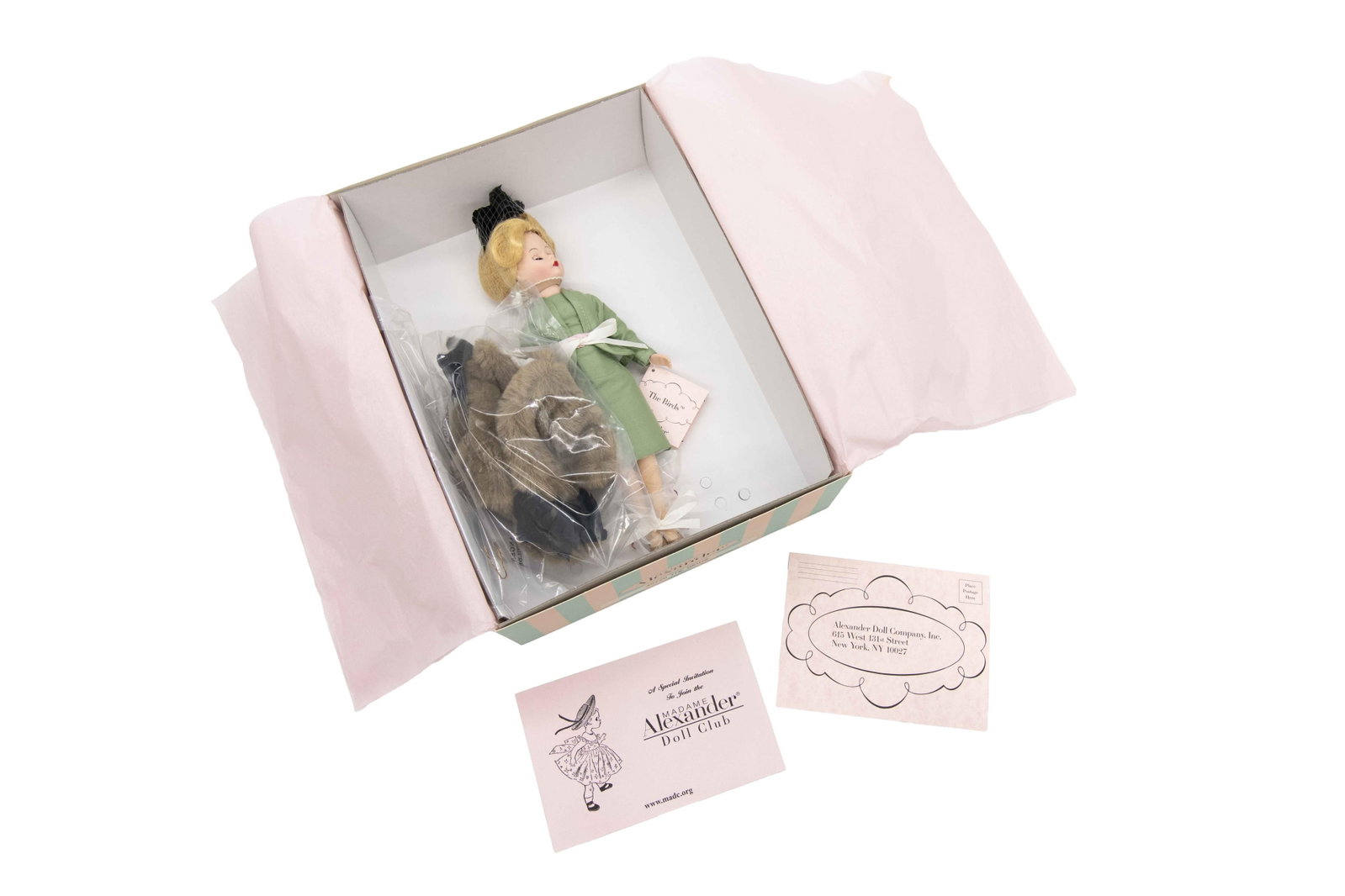 Madame Alexander ‘The Birds’ 40720 Doll, 2003: Madame Alexander ‘The Birds’ 40720 Doll, 2003 Box has very minimal wear with minor denting commensurate with age. Approximate box size: 3.75” H x 9.25” W x 12.25” D