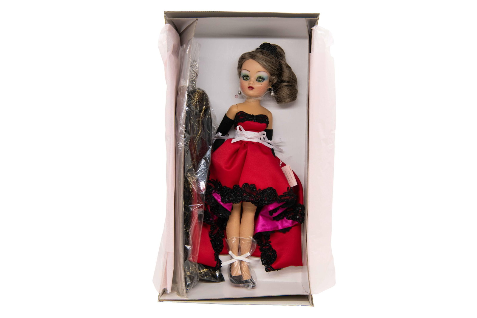 Madame Alexander ‘Lola at the Copa’ 61250 Doll, 2008: Madame Alexander ‘Lola at the Copa’ 61250 Doll, 2008 Box has minimal wear with minor creases and scuffs commensurate with age. Approximate box size: 5.75” H x 12.25” W x 22.75&