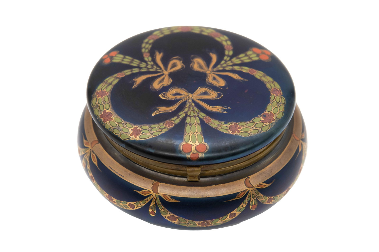 Moser Ruby Glass Box with Blue Aurene Luster, 1920s: Moser Ruby Glass Box with Blue Aurene Luster, 1920s Approximate size: 3.5” H x 6.5” W x 6.5” D
