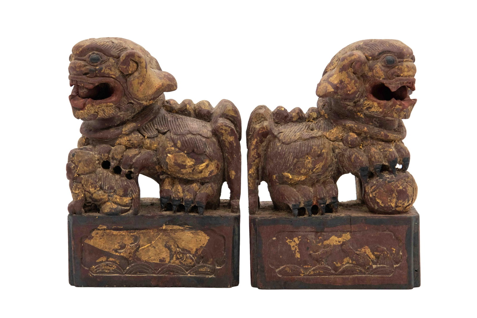 Pair of Carved Wood Chinese Foo Fu Dogs (1 of 20)
