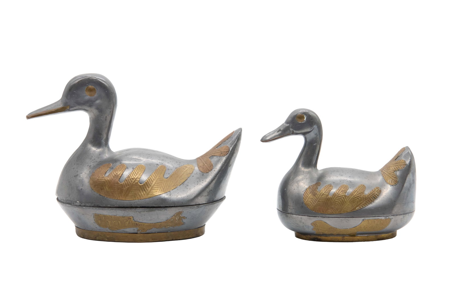 Pair of Pewter and Brass Duck Shaped Trinket Dishes (1 of 1)