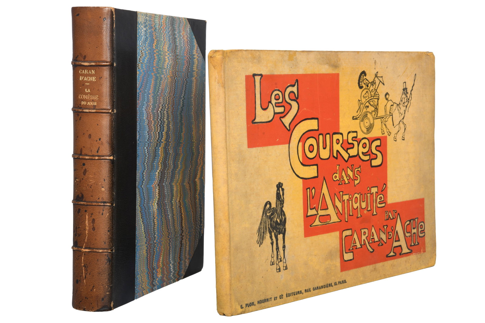 Group of 2 Books Illustrated by Caran D'Ache: Group of 2 Books Illustrated by Caran D'Ache 1. Les Courses dAns L' Antiquite By Caran d’Ache. Hardcover. Published by E. Plon. Edited by Nourrit Et Cie Editeurs. Condition: Hardcover Staining o