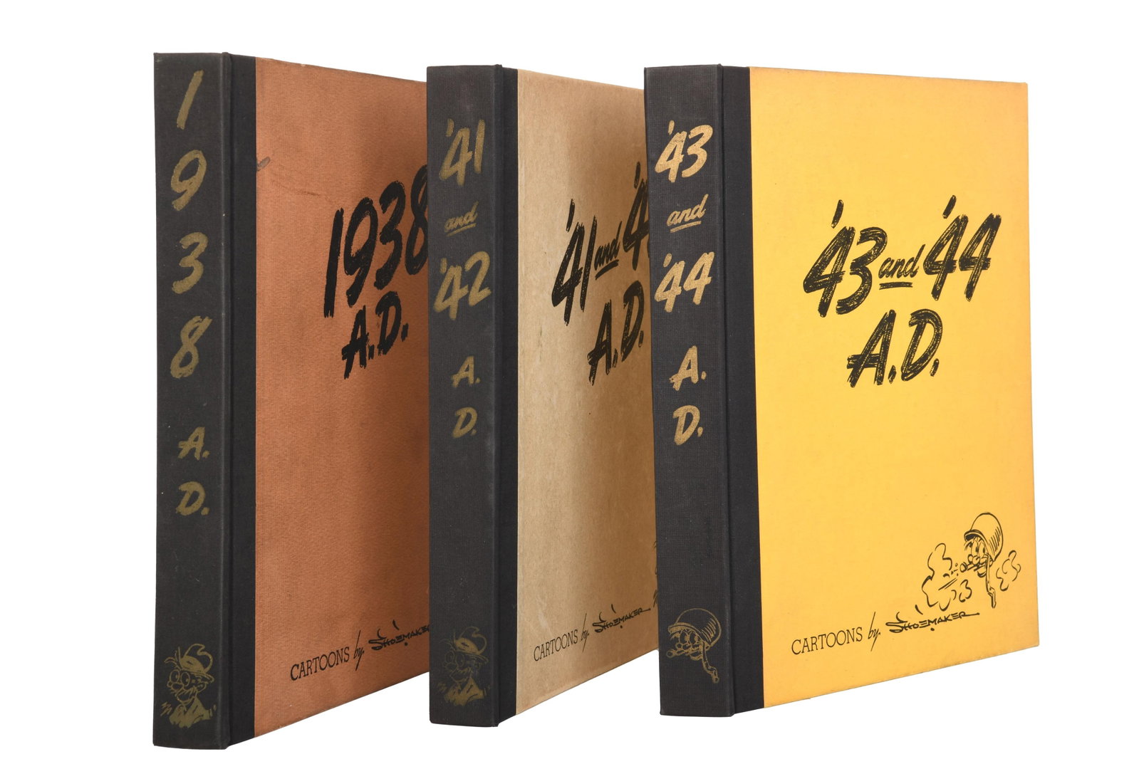 Group of 3 by Vaughn Shoemaker: Group of 3 by Vaughn Shoemaker Hand-signed Notes by Artist included. 1. '41 and '42 A.D. Cartoons By Vaughn Shoemaker With a Foreword by Paul Scott Mowrer Published by The Chicago Daily News Circa 194