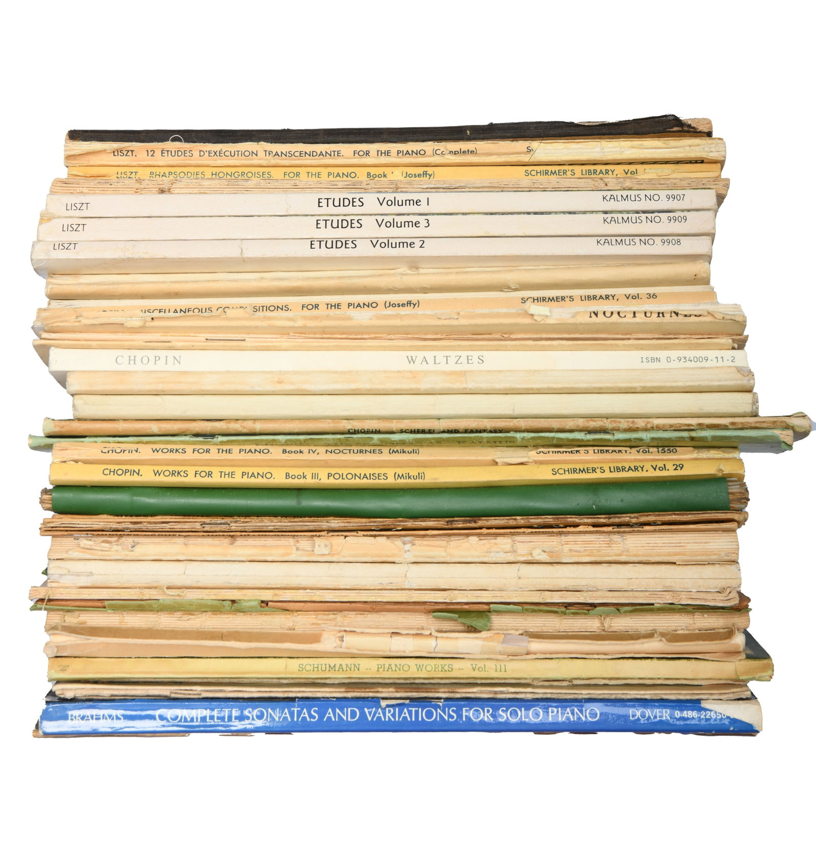 Assortment of sheet music featuring Liszt, Chopin, Schubert, Brahms, Schumann (1 of 8)