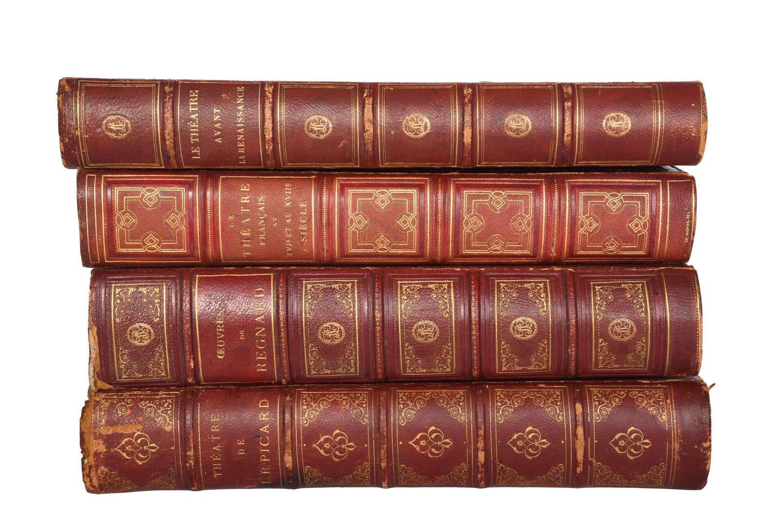 Group of 4 Theatre Fournier, Regnard, Picard: Group of 4 Theatre Fournier, Regnard, Picard 1. French theatre before the renaissance 1440-1550 M. Edouard Founier Published by Laplace, Sanchez Et Cie in 1872 Hardcover Raised bands on spine Marble d