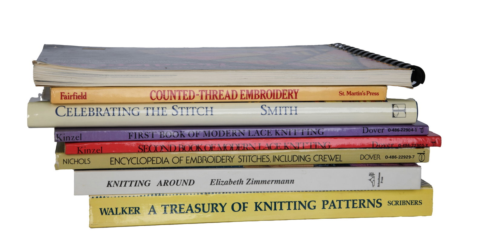 Group of 8 Craft, Knitting, Embroidery Books: Group of 8 Craft, Knitting, Embroidery Books 1. A Treasury of Knitting Patterns By Barbara G. Walker Photography by William J. Williams Published by Charles Scribner's Sons, New York Paperback cover W