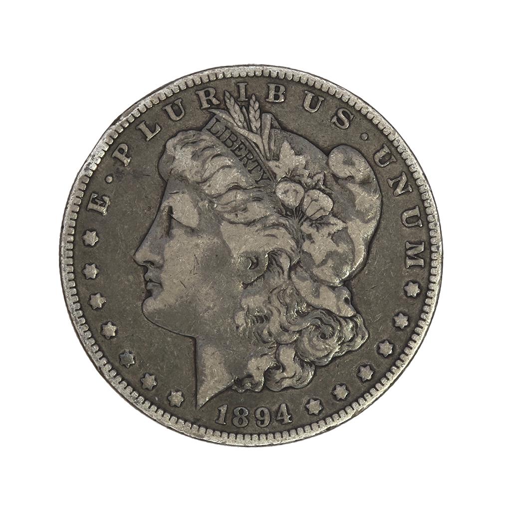 1894 O Morgan Silver Dollar: Coin Type: Morgan Silver Dollar Year: 1894 Mint: New Orleans Mintage: 1,723,000 Metal Content: .900 Silver, .100 Copper Weight: Approx. 26.73 grams Diameter: Approx. 38.1 mm Designer: George T. Morgan