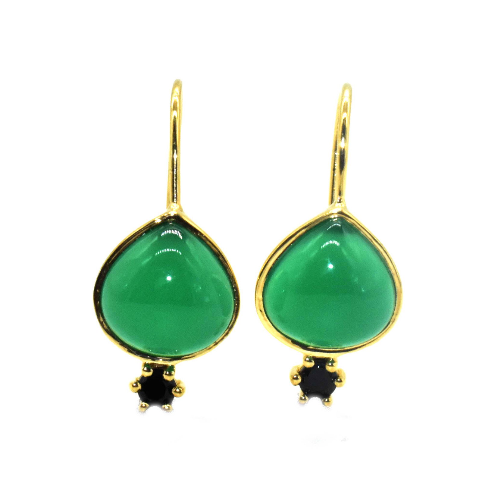 Silver Green Onyx & Black Spinel Hoop Earring: Silver Green Onyx & Black Spinel(5.65ct) Gold Micron Plated Hoop Earring(Dimension:22x10mm)