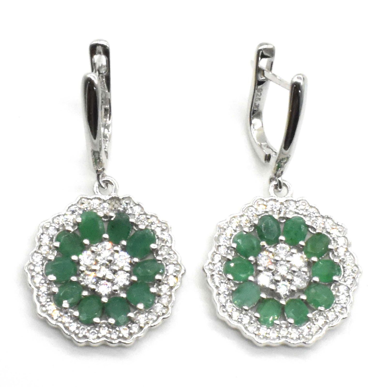 Silver Emerald White Topaz Dengling Earring (1 of 3)