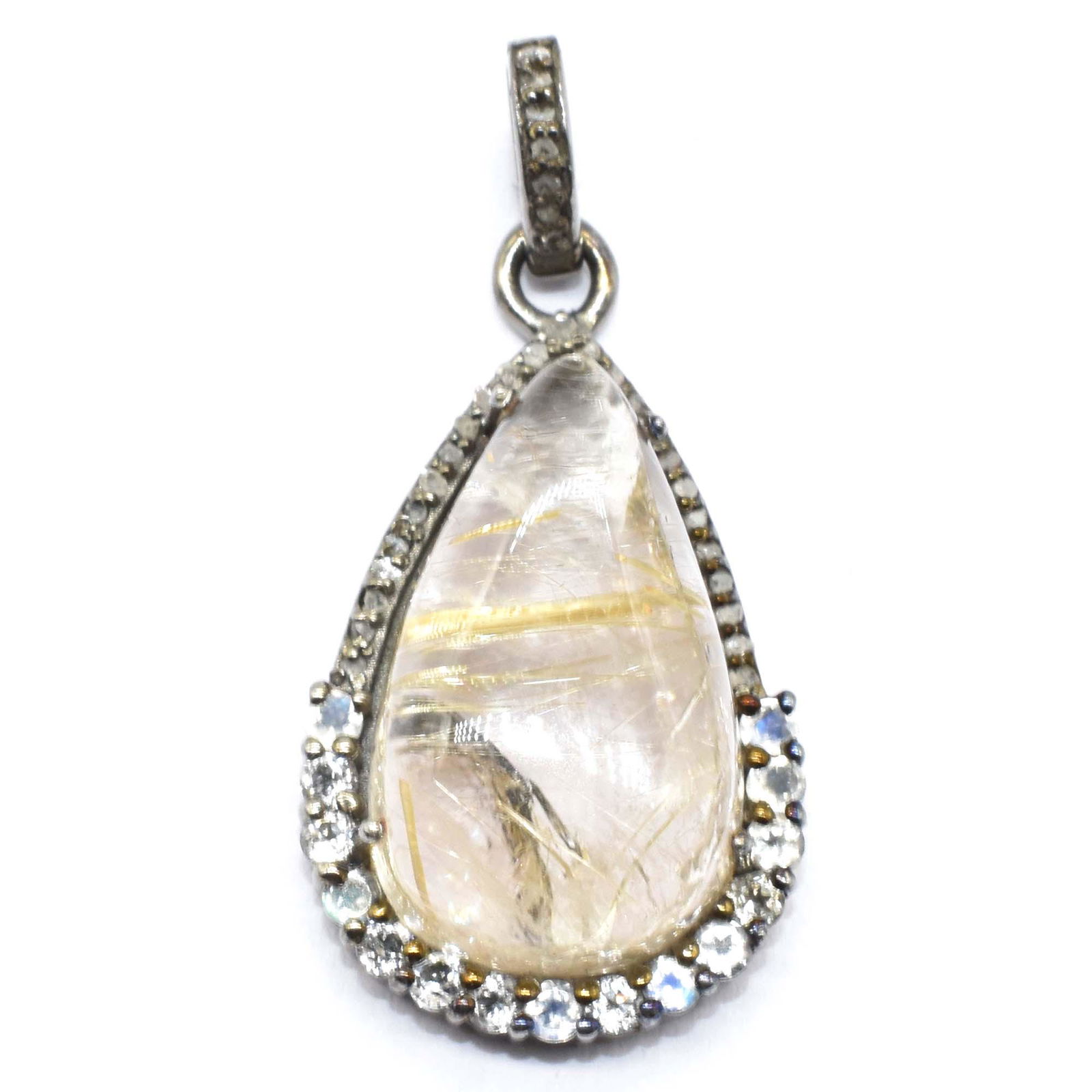 Silver Diamond Rutile Moonstone Pendant (1 of 4)