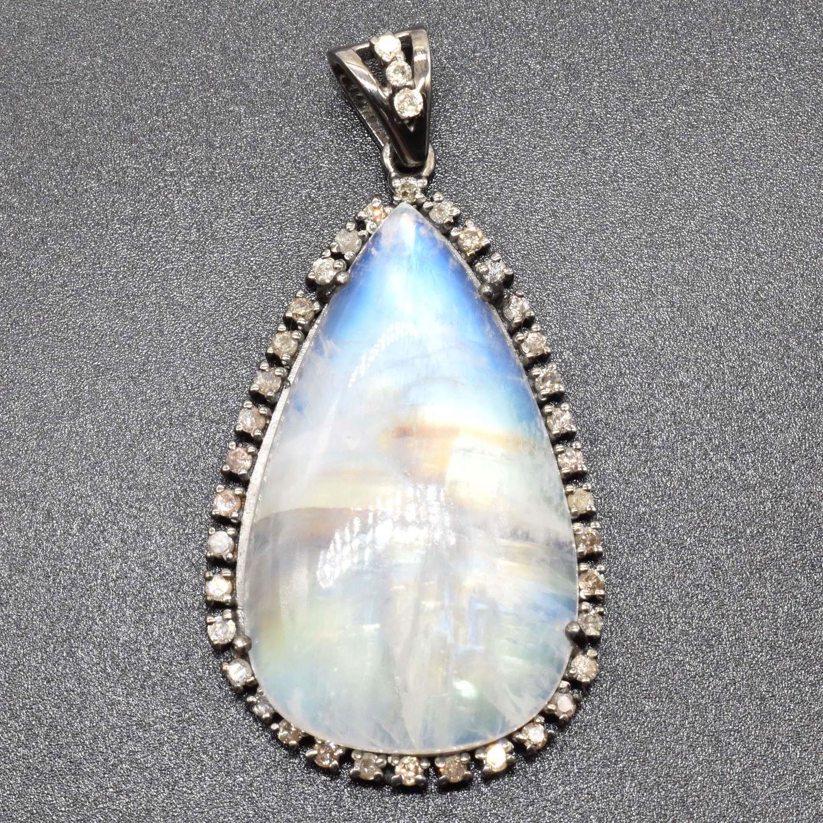 Silver Diamond  Moonstone Pendant (1 of 3)